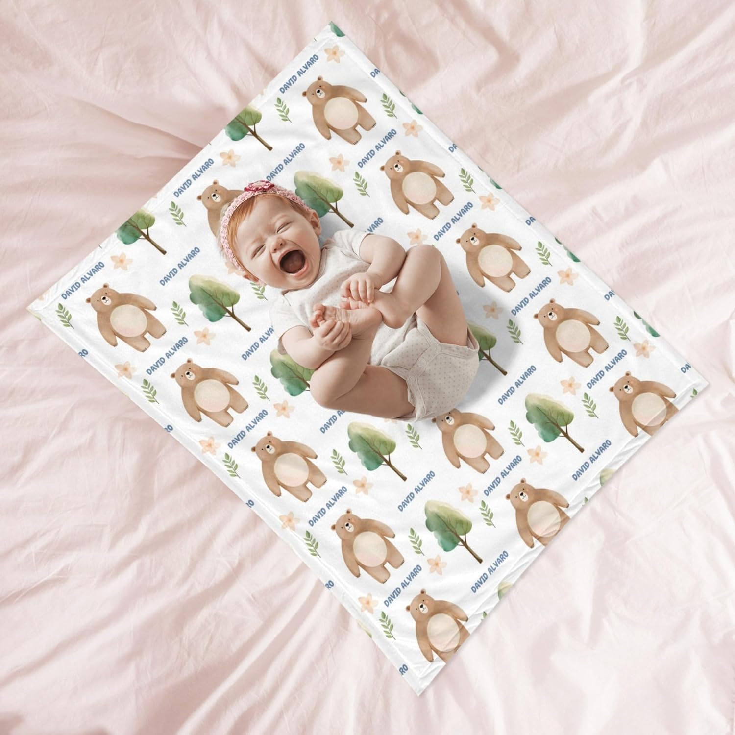 Custom Name Baby Blanket Bear Personalized Gift for Baby