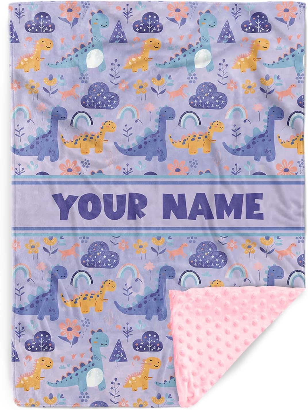 Personalized Baby Blanket for Girls with Purple Dinosaur Pattern