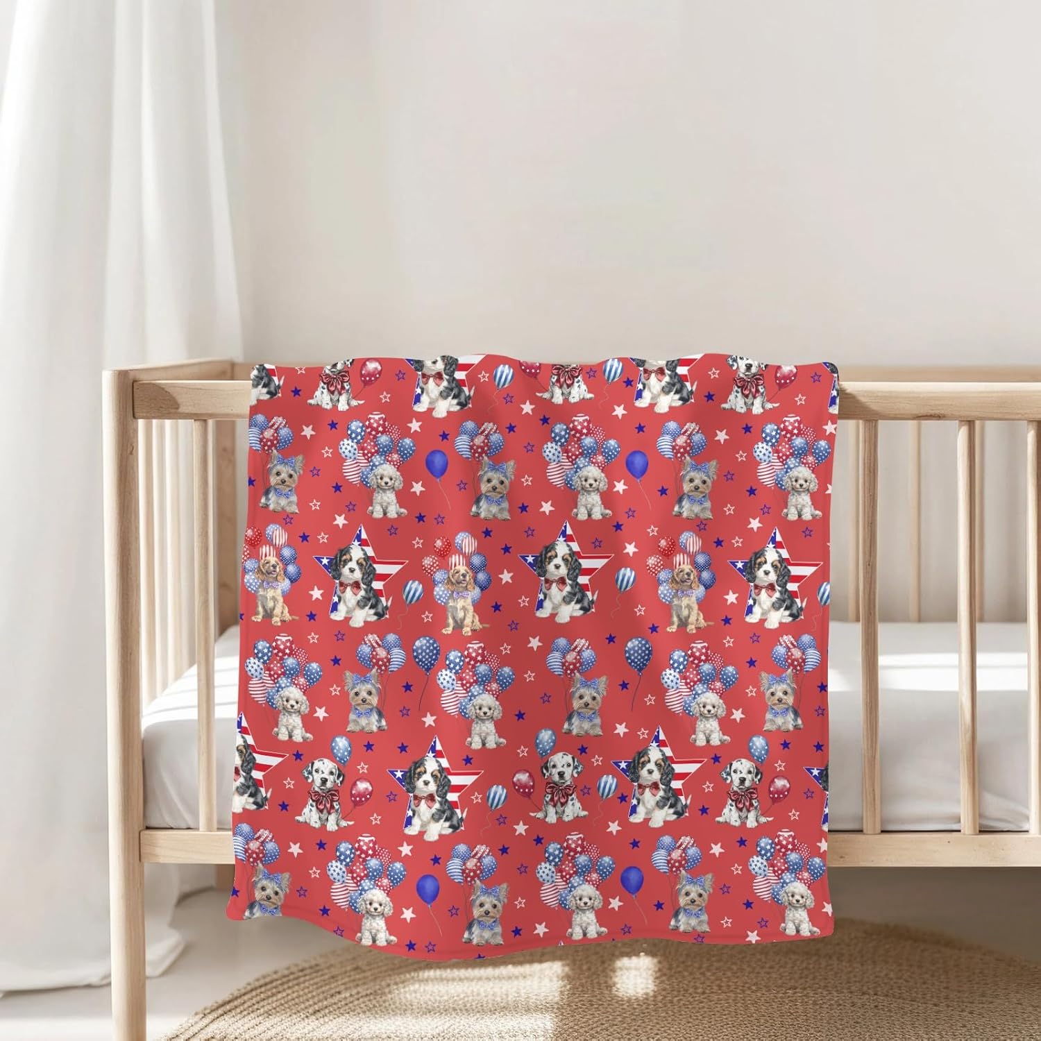 Patriotic Dogs Stars Balloon Baby Blanket
