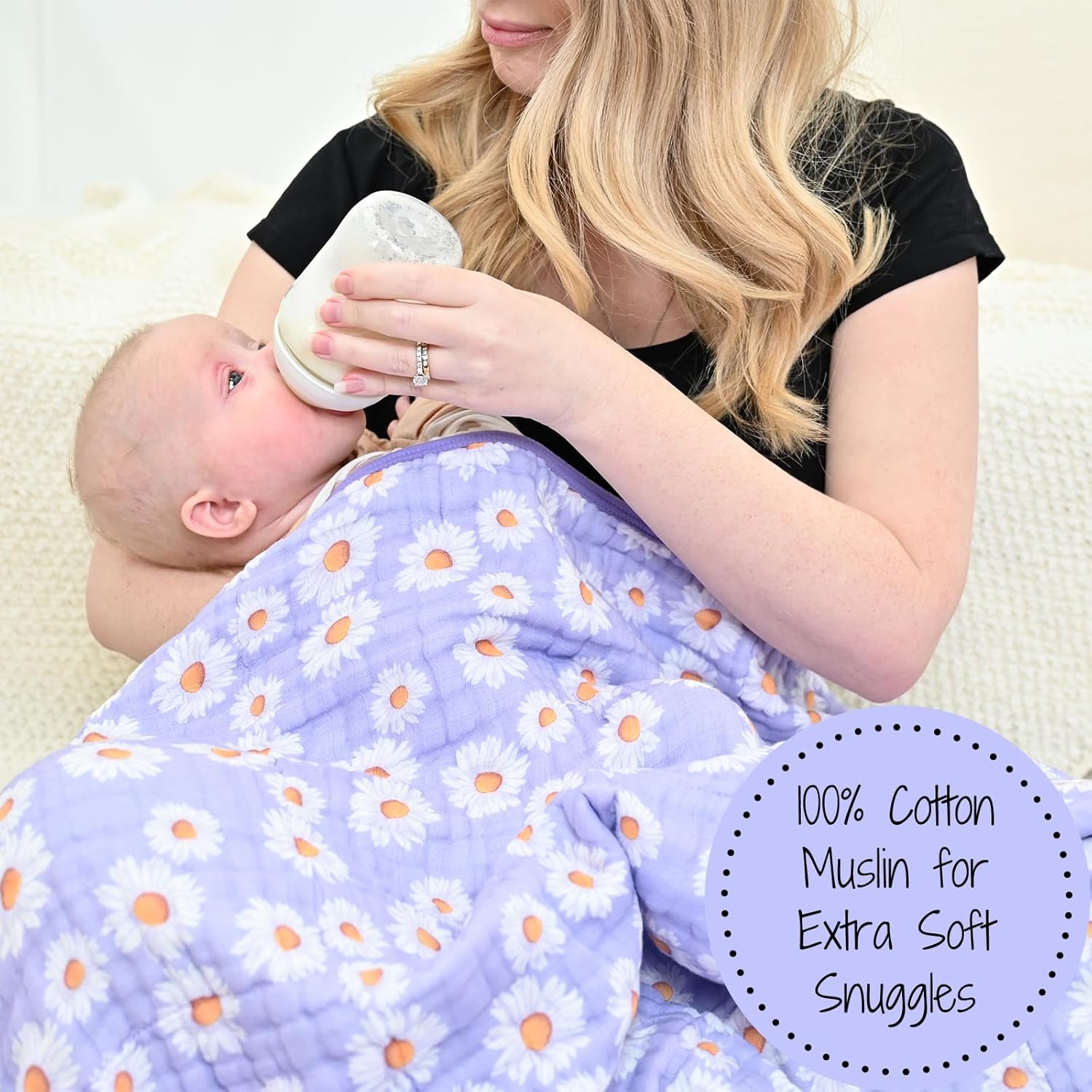 LollyBanks Daisy Print Muslin 6 Layer Blanket
