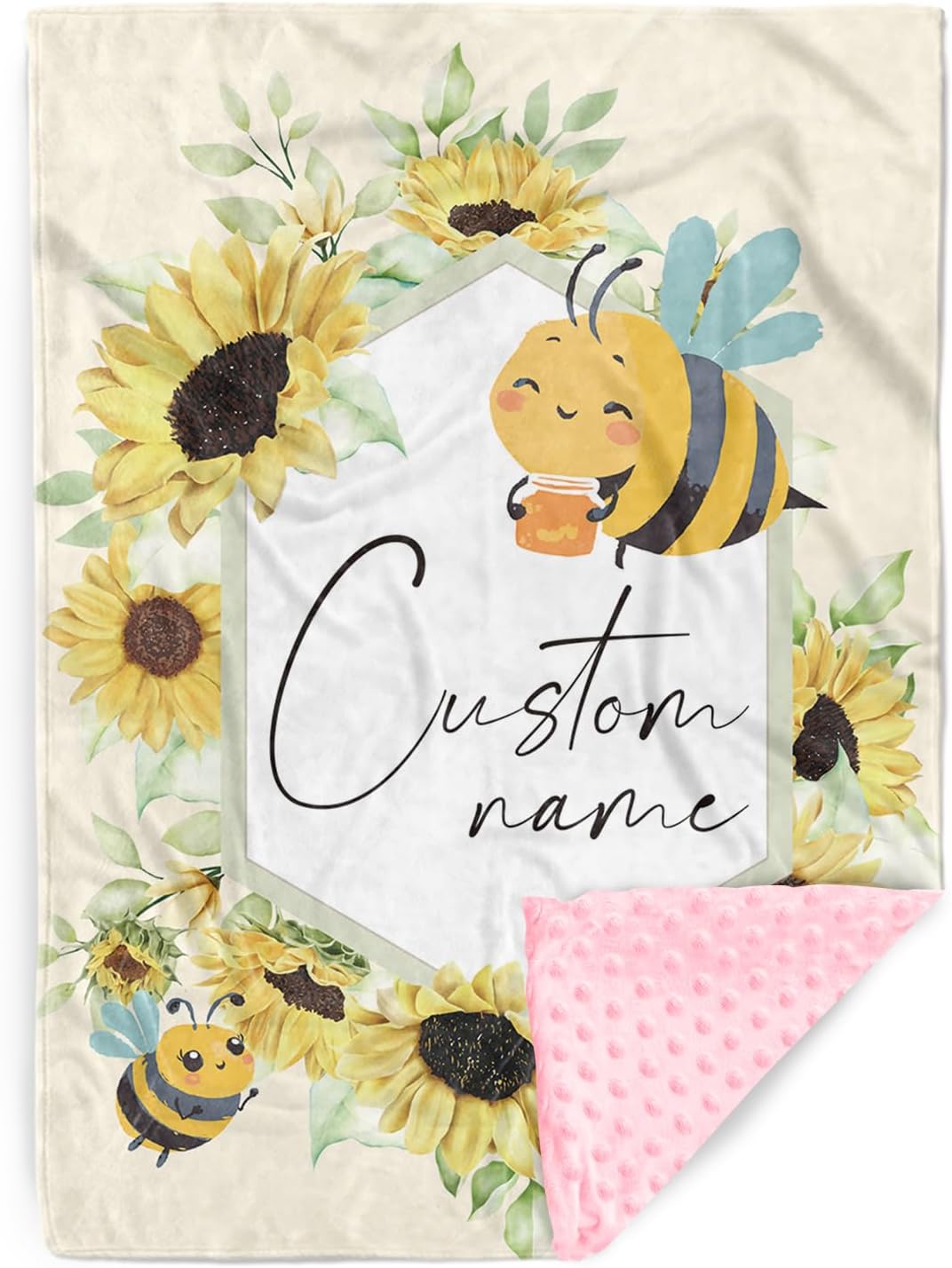 Personalized Baby Blanket with Yellow Bee Design