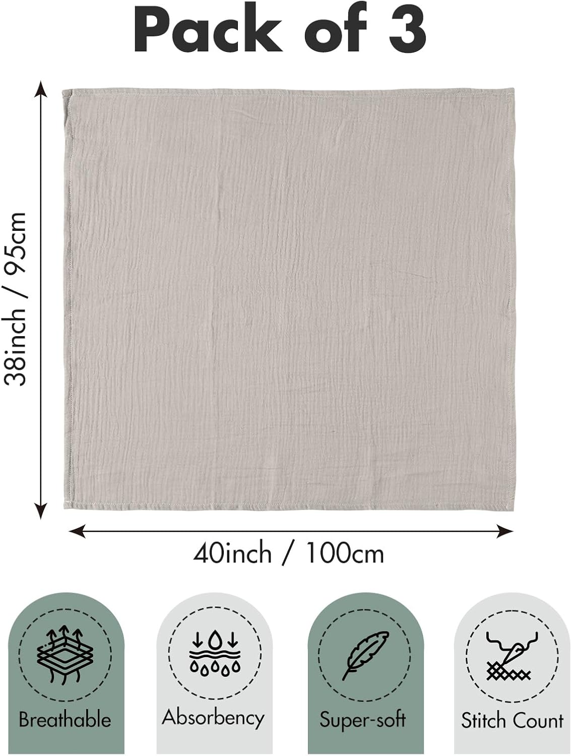 LYRICHOM Muslin Swaddle Blankets 3 Pack