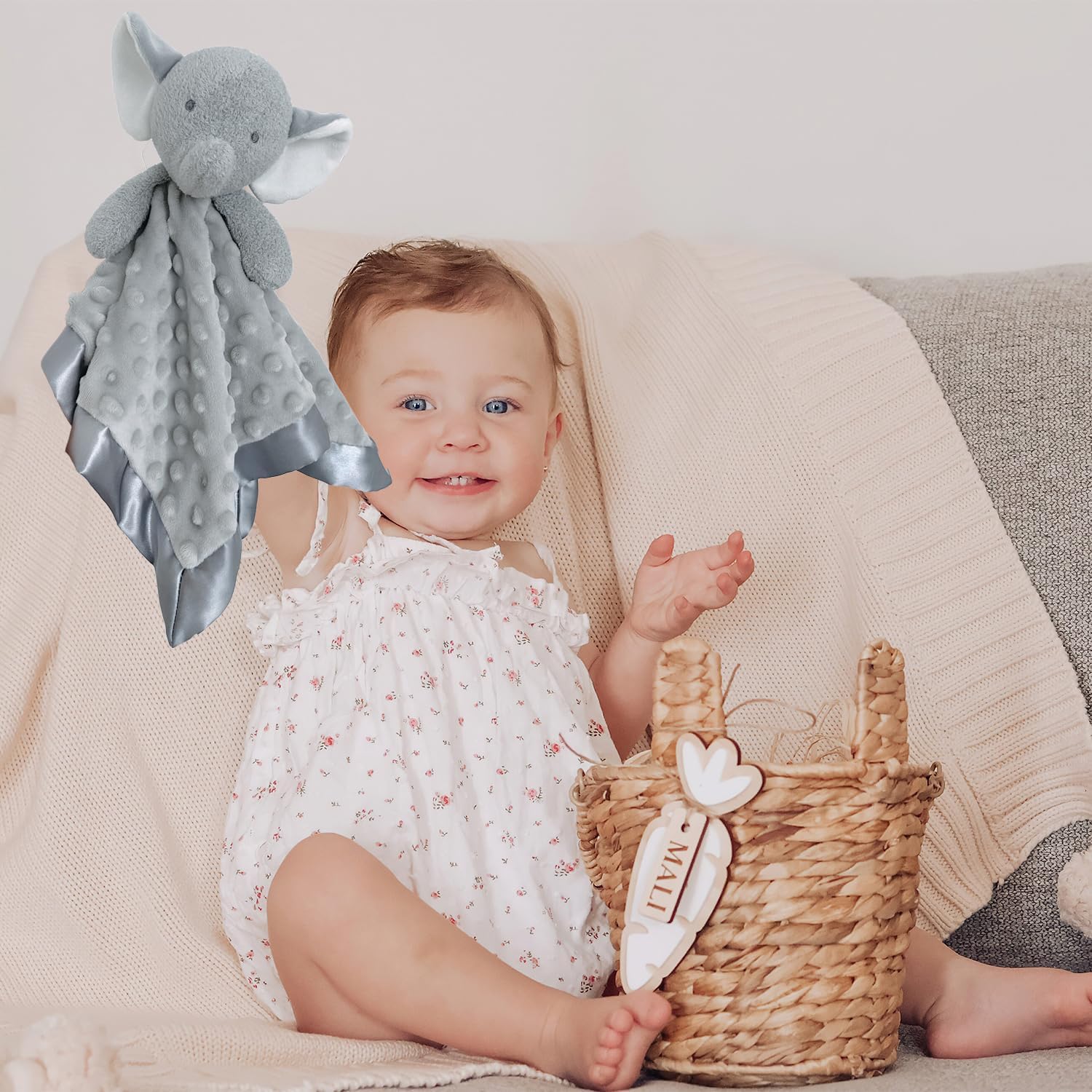 Babycolor Elephant Baby Security Blanket 15 Inch Grey