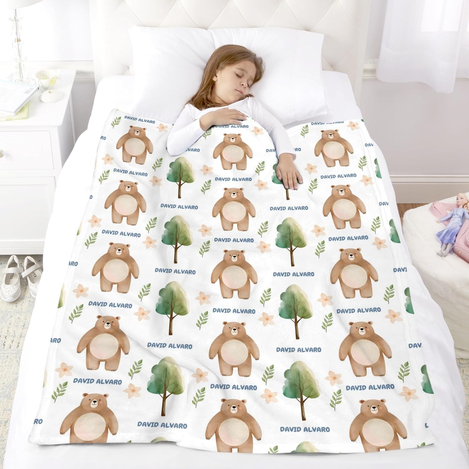 Custom Name Baby Blanket Bear Personalized Gift for Baby