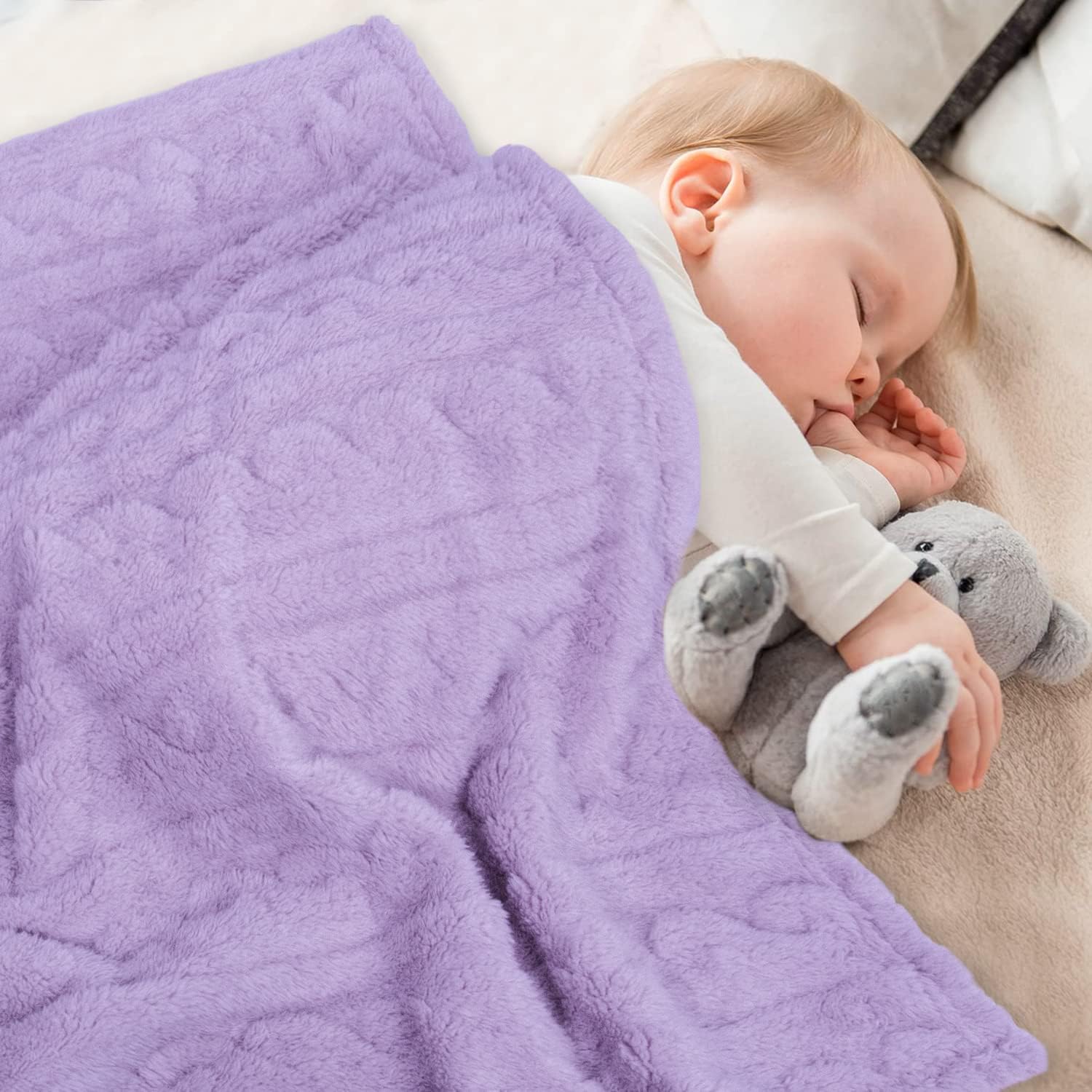 HOMRITAR 3D Fleece Baby Blanket Purple 30x40 Inch