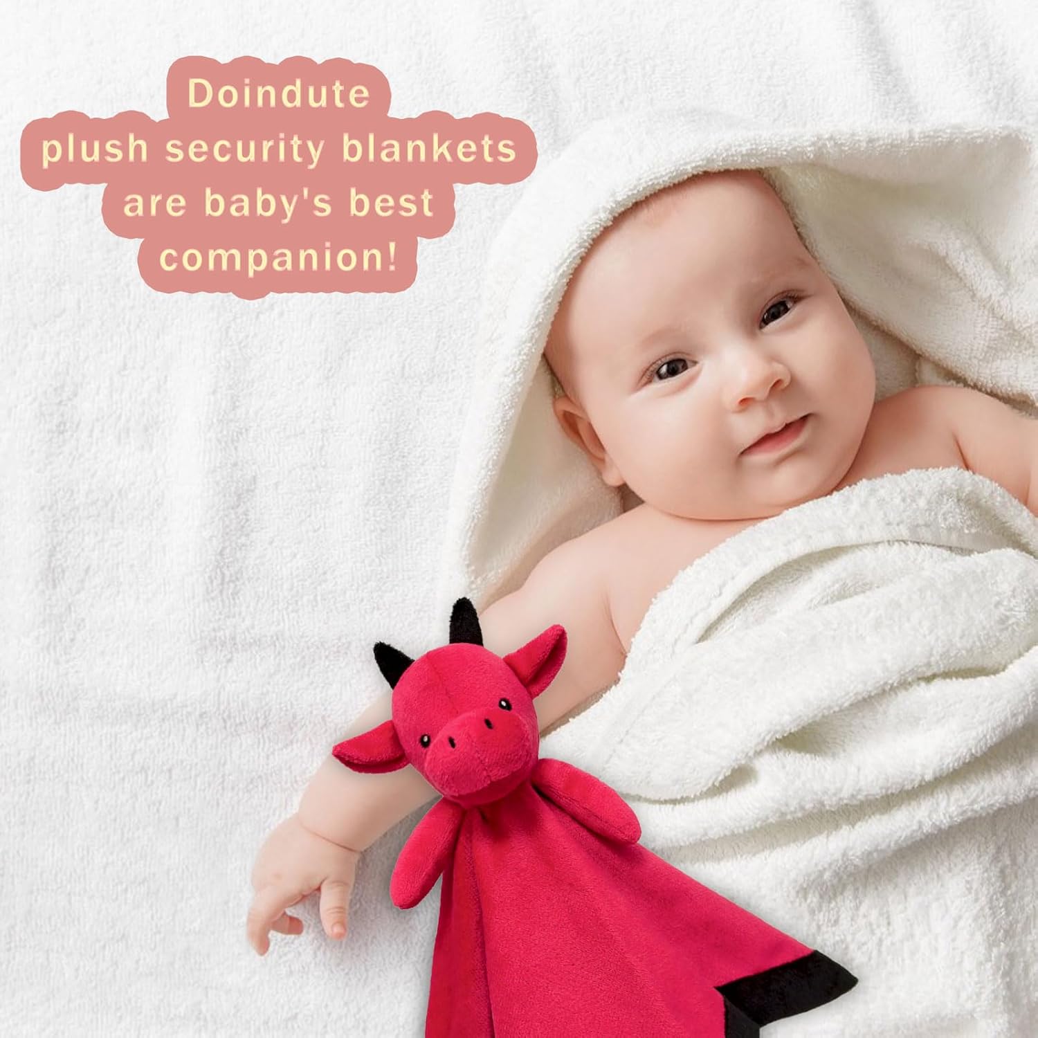 Doindute Baby Red Dragon Security Blanket - 14 Inches Dinosaur Plush Lovey