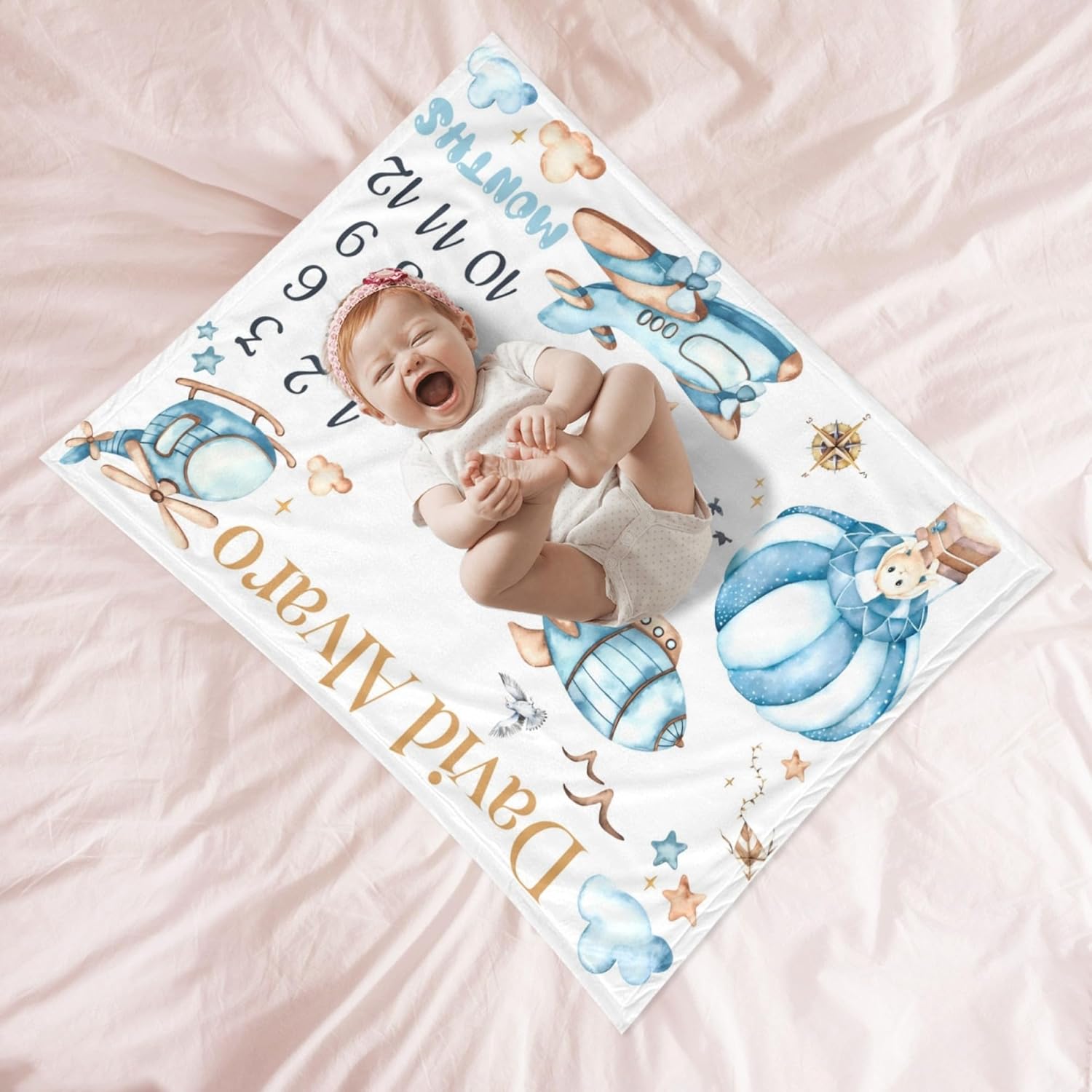 Mamatety Monthly Baby Milestone Blanket with Name and Photo