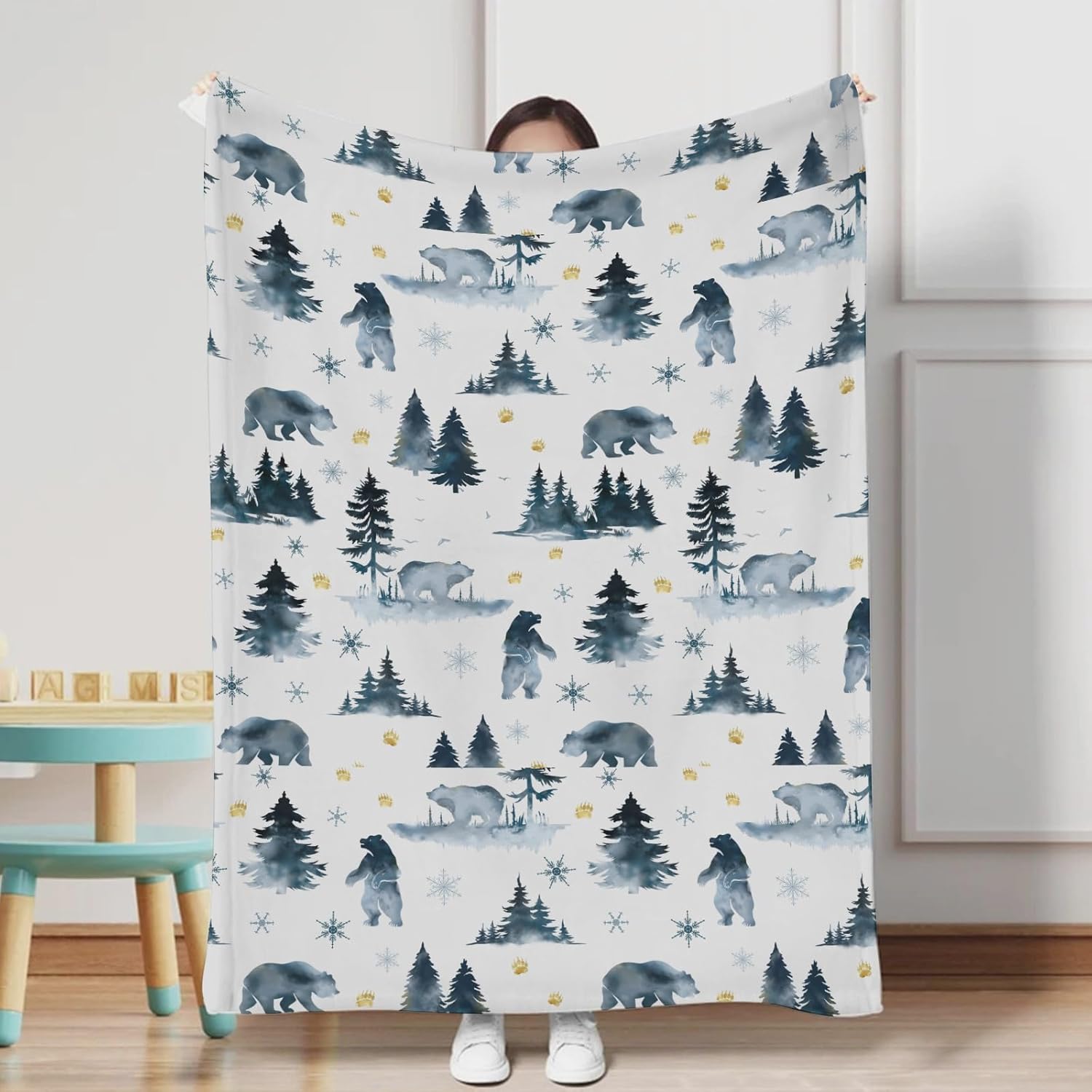 Soft Flannel Bear Baby Blanket for Infant Toddler