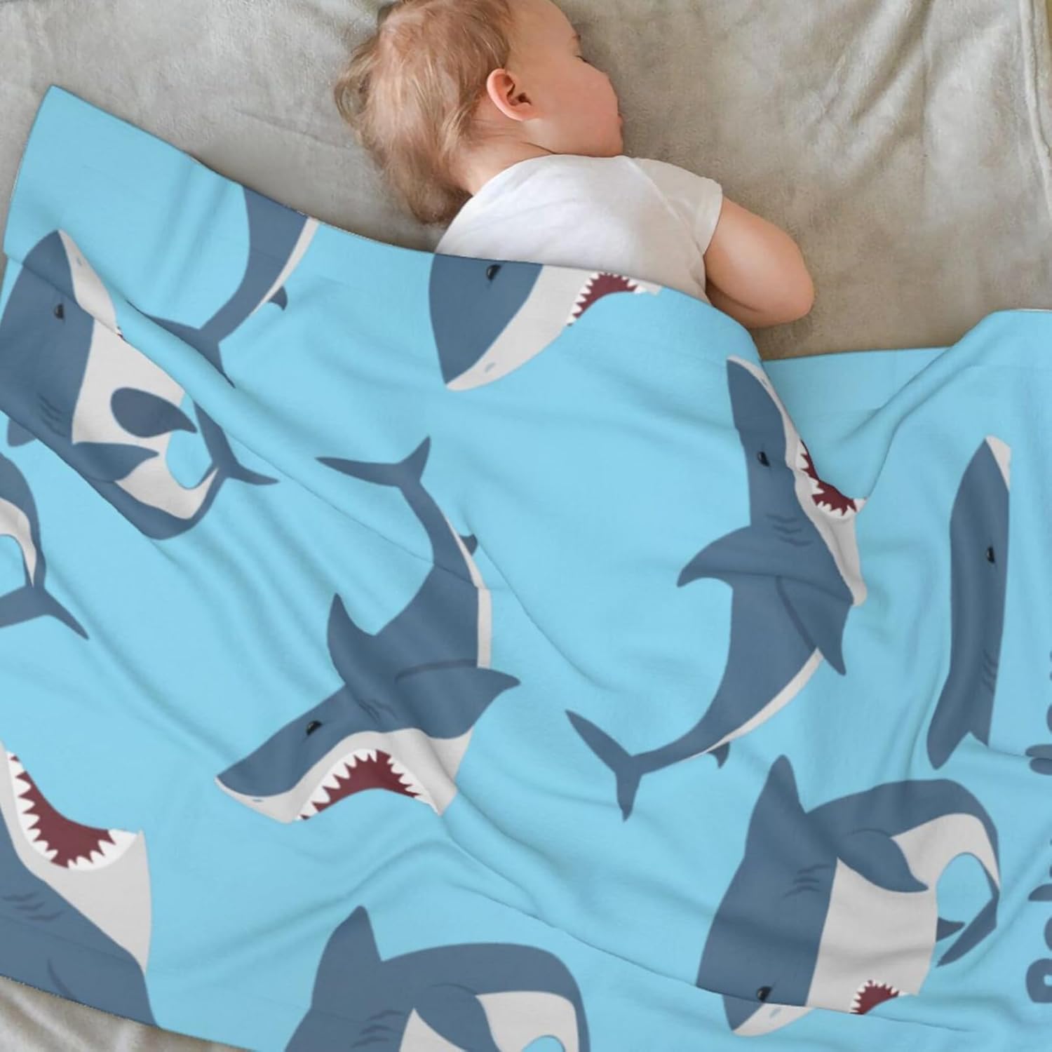 KILOWR Personalized Blue Shark Baby Blanket 30x40 Inches 1