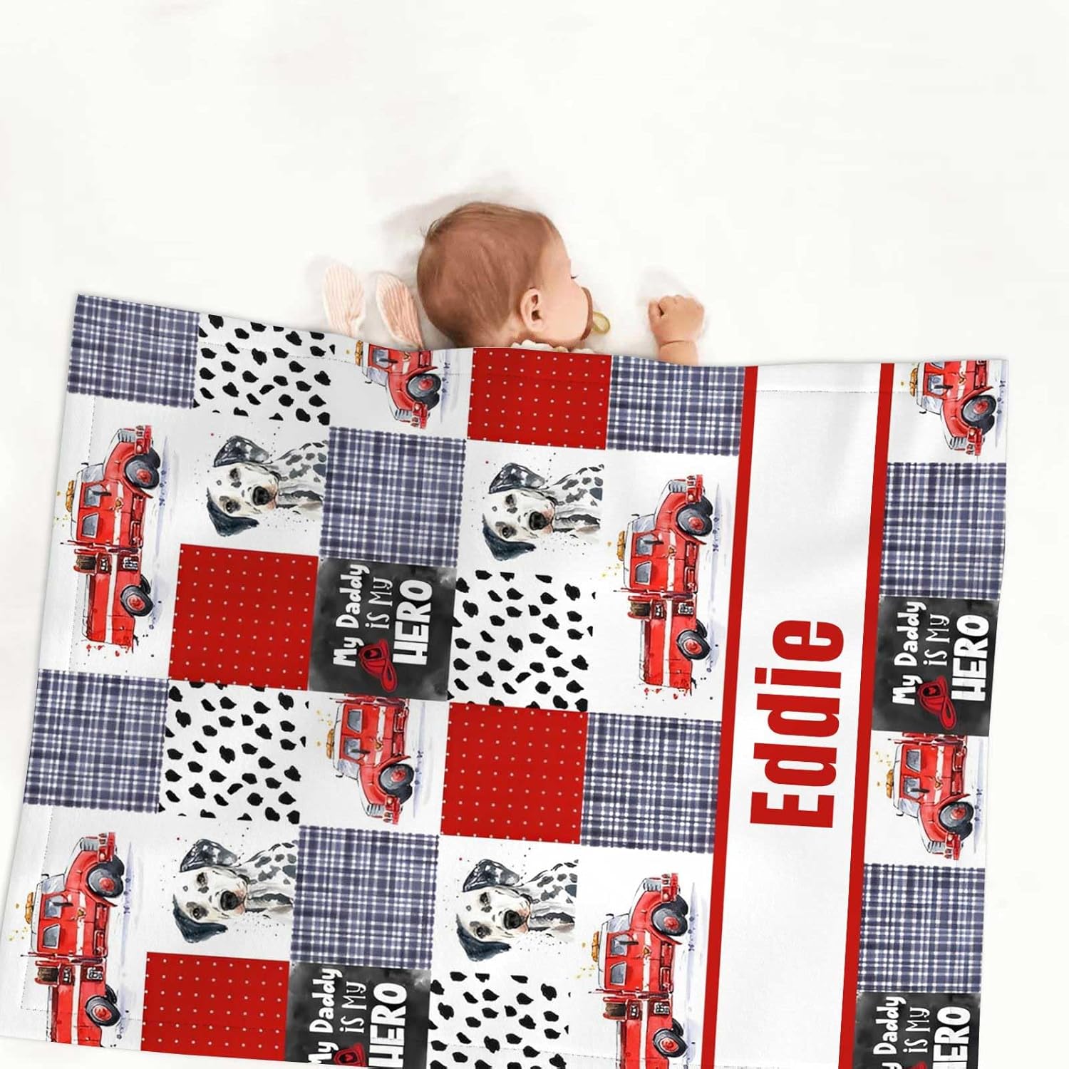 Personalized Baby Blanket with Name Custom Fire Truck Blanket for Baby Boys