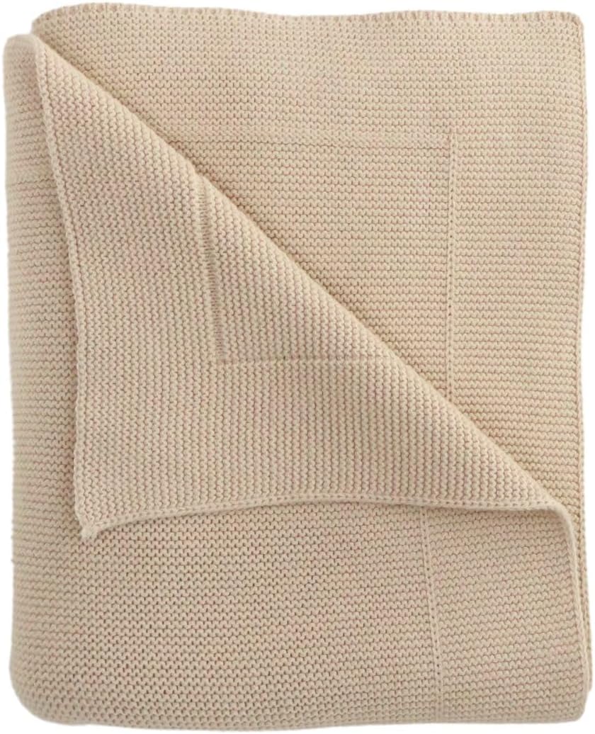 Huxie Knitted Organic Cotton Baby Blanket Swaddle 30x40 Fog