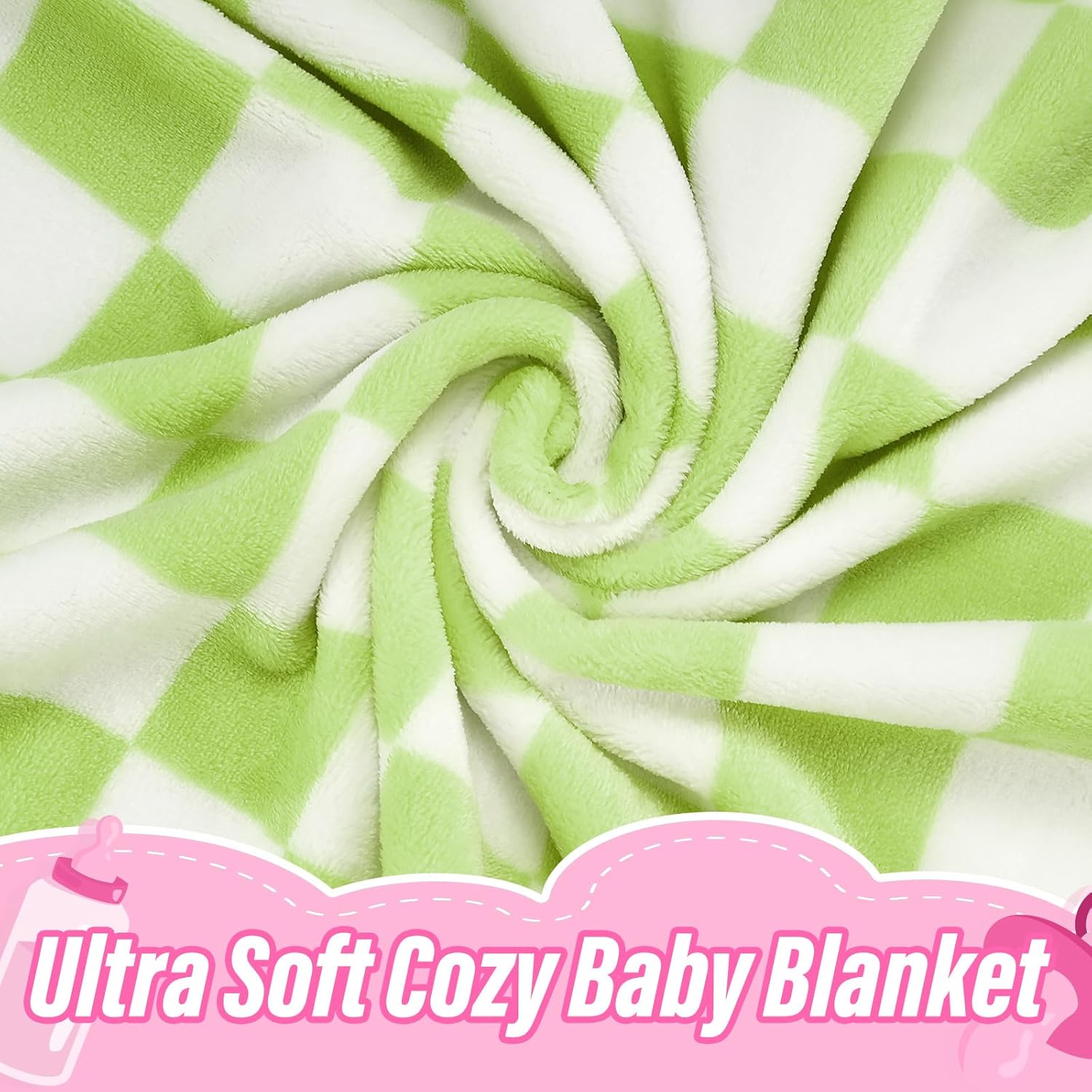 GreatBba Plush Checkered Baby Blanket - 30x40 Wine Green White
