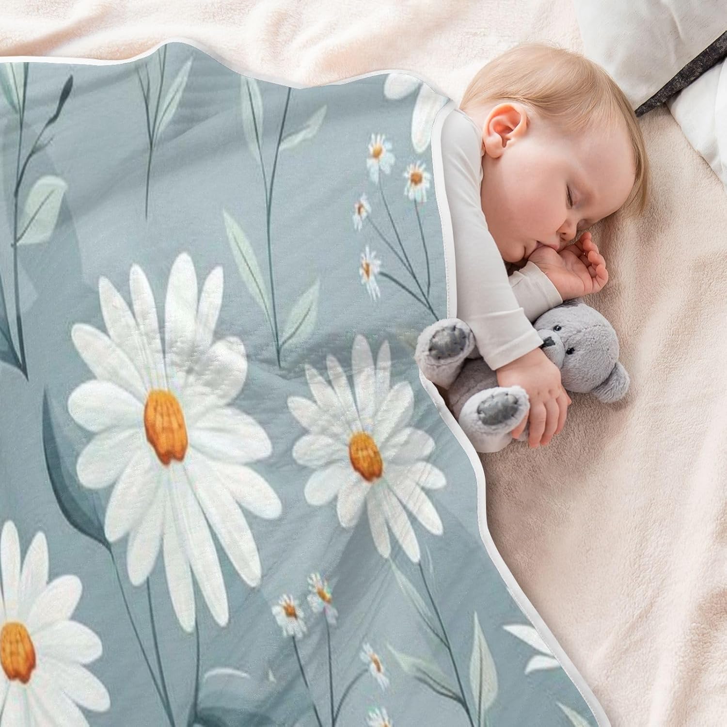 YJMYDDZ Baby Blanket with White Flowers 30x40 Inch