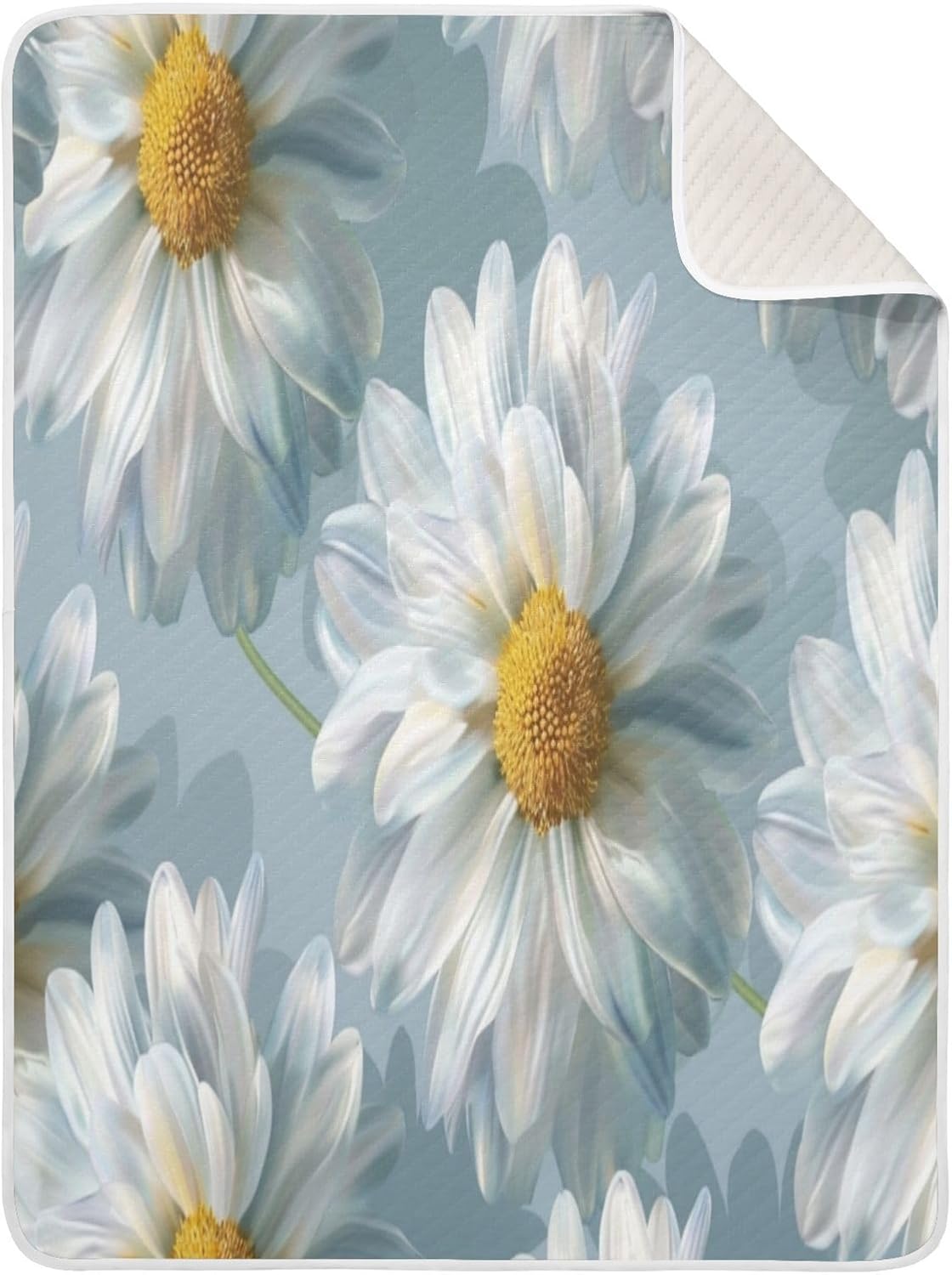 Super Soft Baby Blanket with White Flowers for Boys Girls