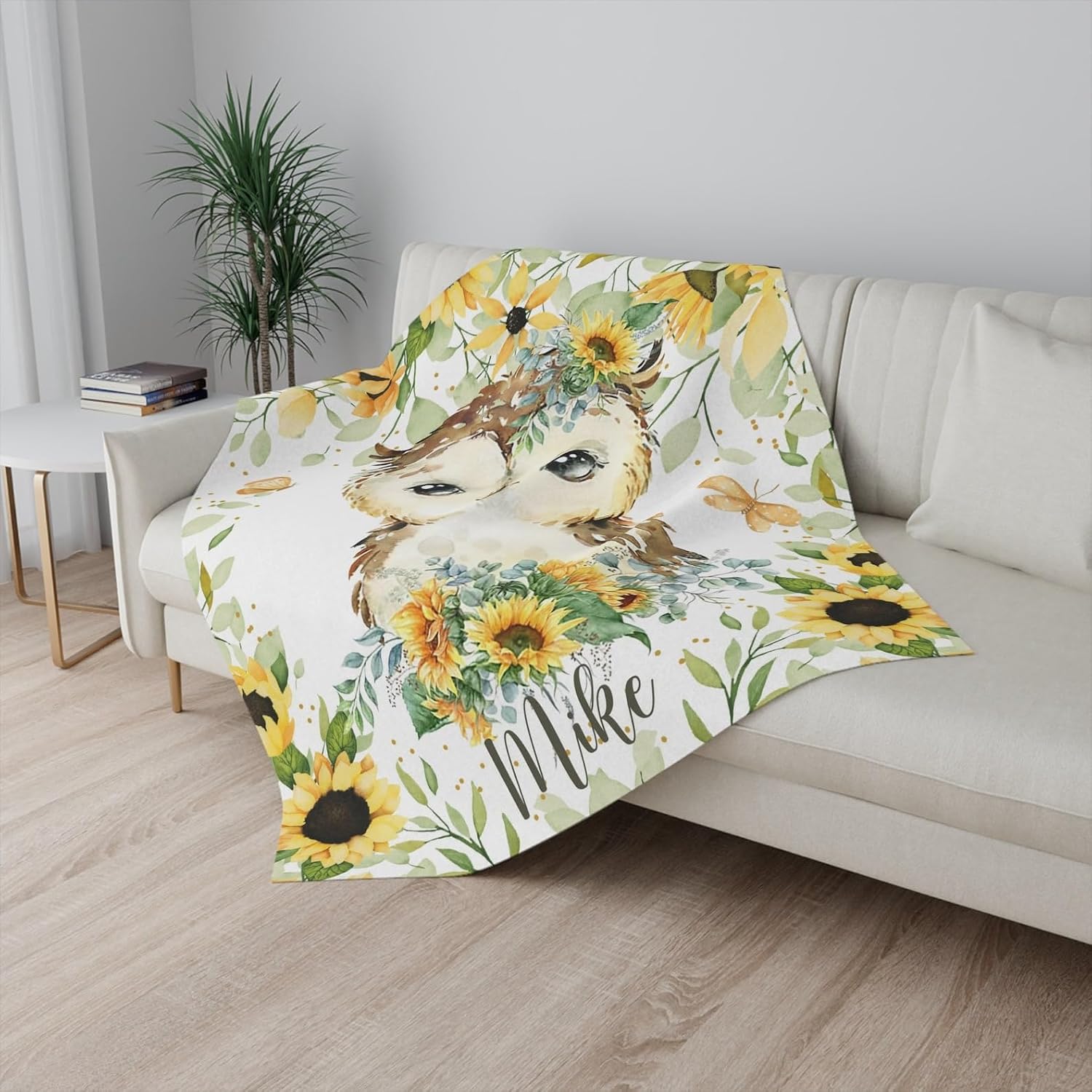 Customized Baby Owl Sunflower Blanket with Name
