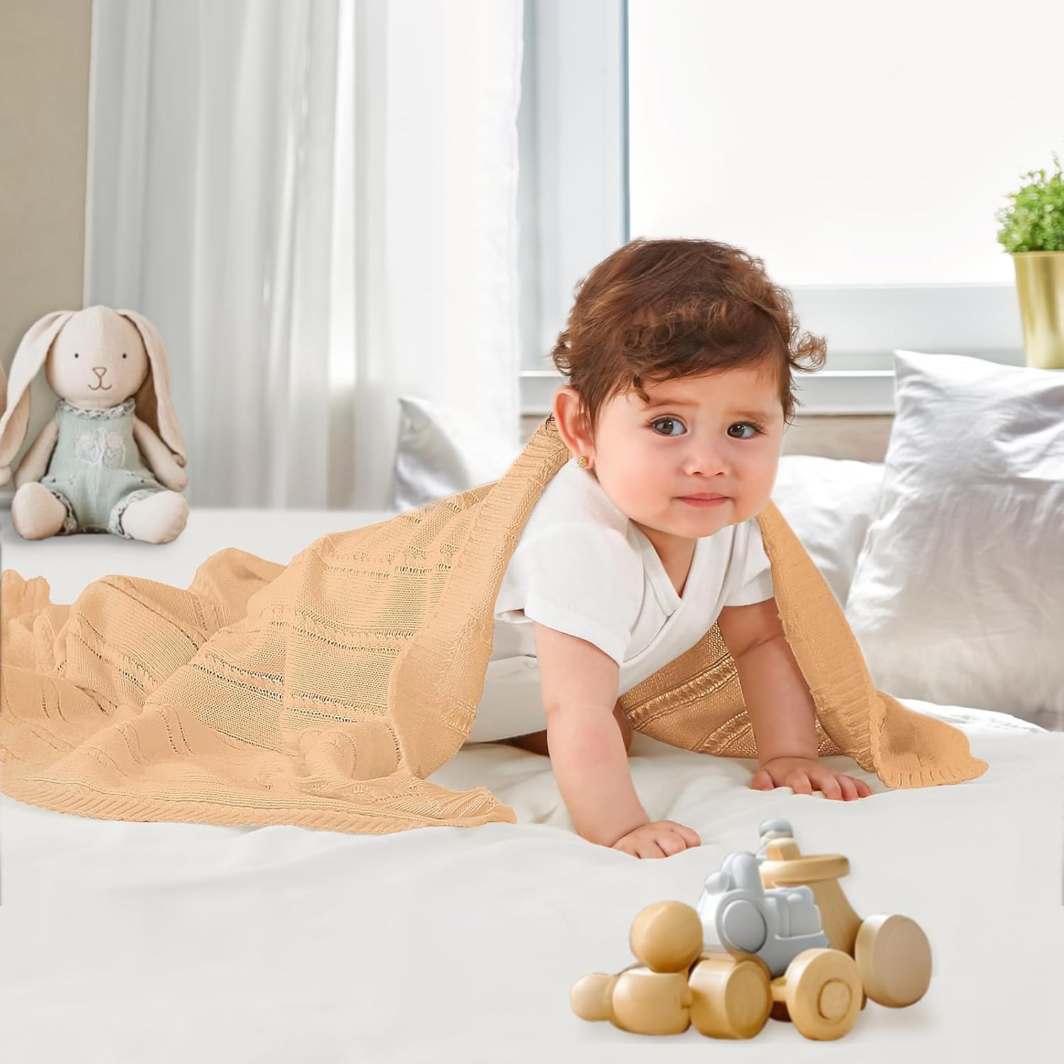 Pinuotu Cotton Twisted Rope Baby Blanket Soft Breathable 31x40 Inches