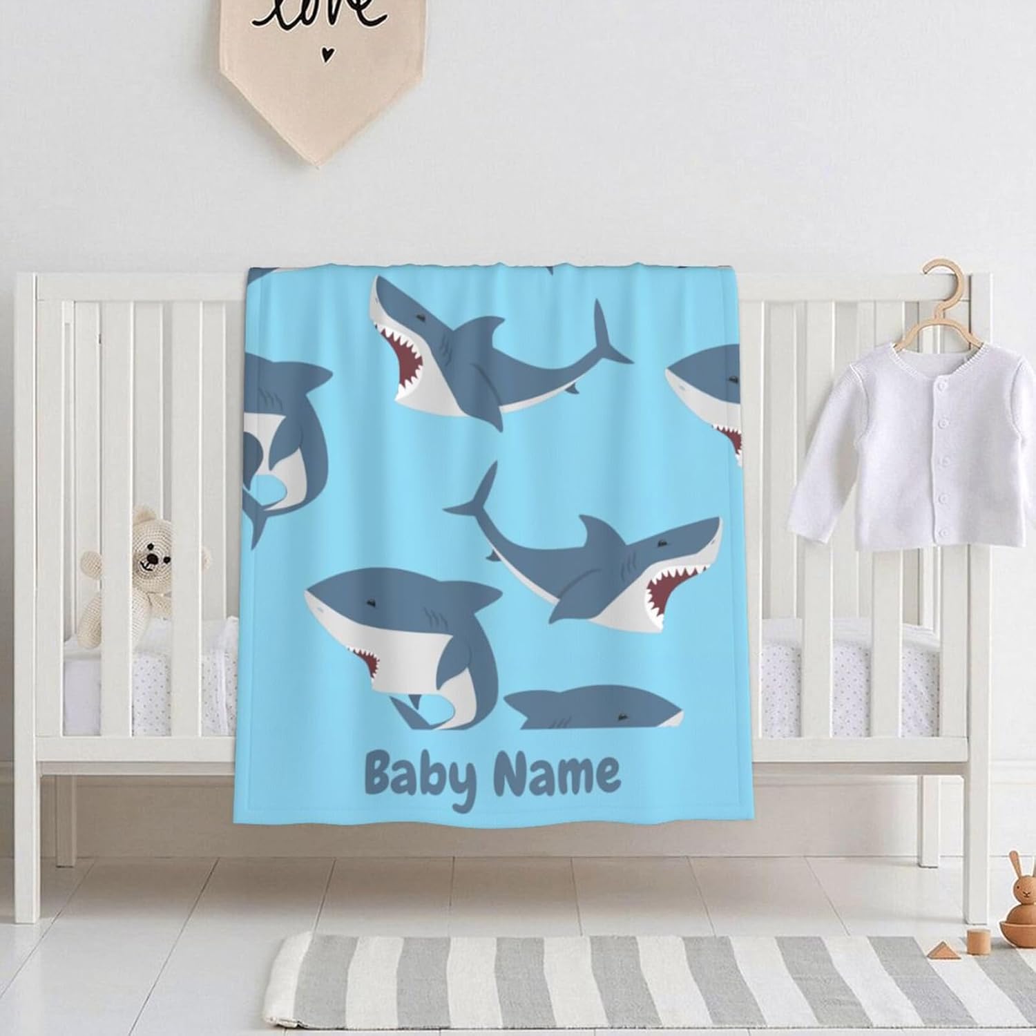 KILOWR Personalized Blue Shark Baby Blanket 30x40 Inches 1