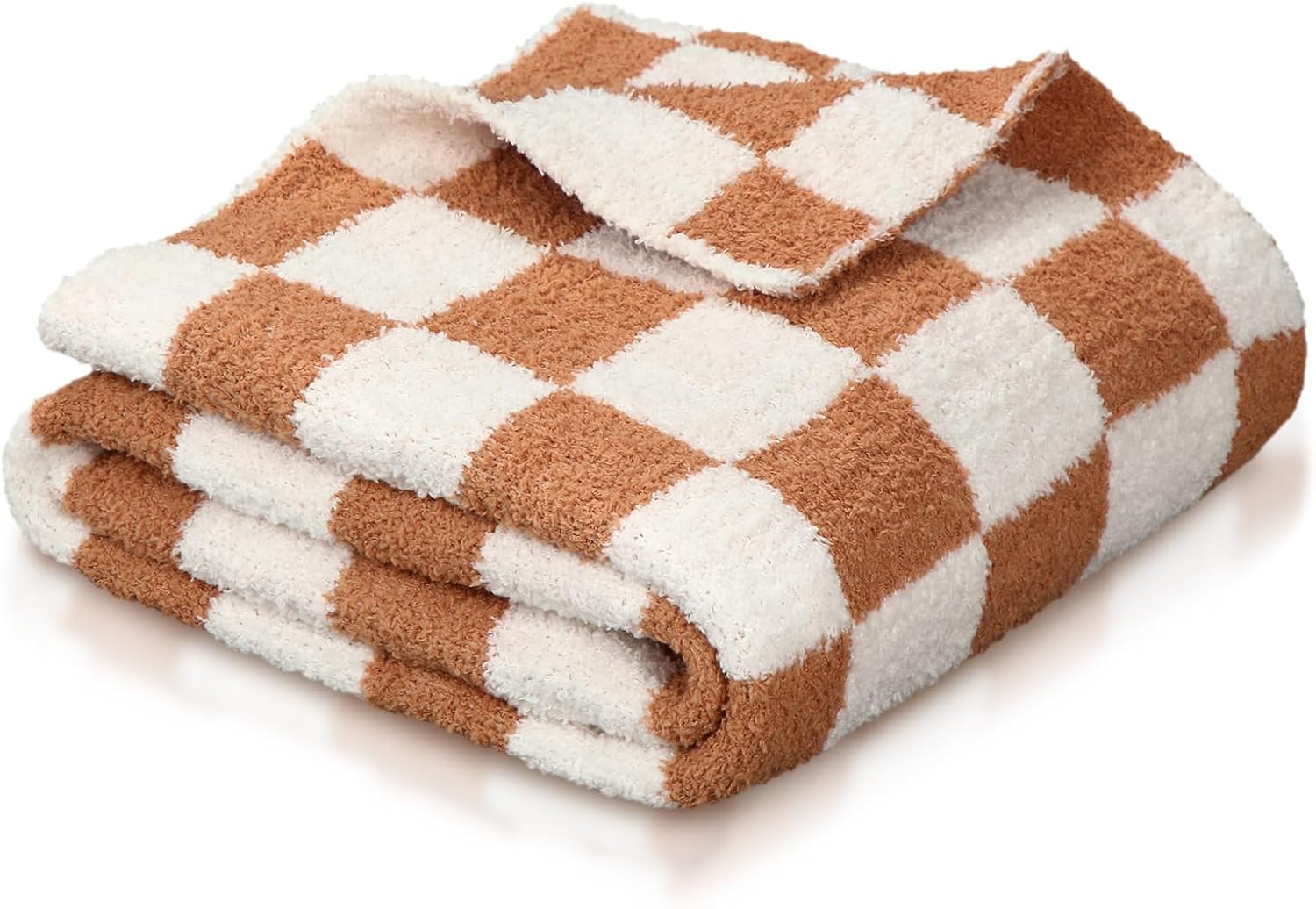 Brown Checkered Fuzzy Throw Blanket Cozy 30x40 Inch