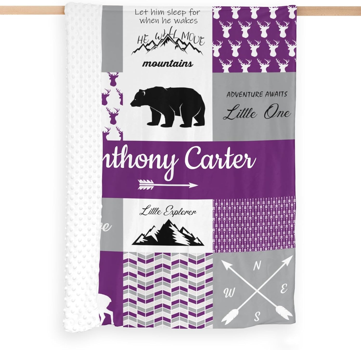 Personalized Baby Blanket for Boys with Name Purple Woodland Design 50x60 Inch