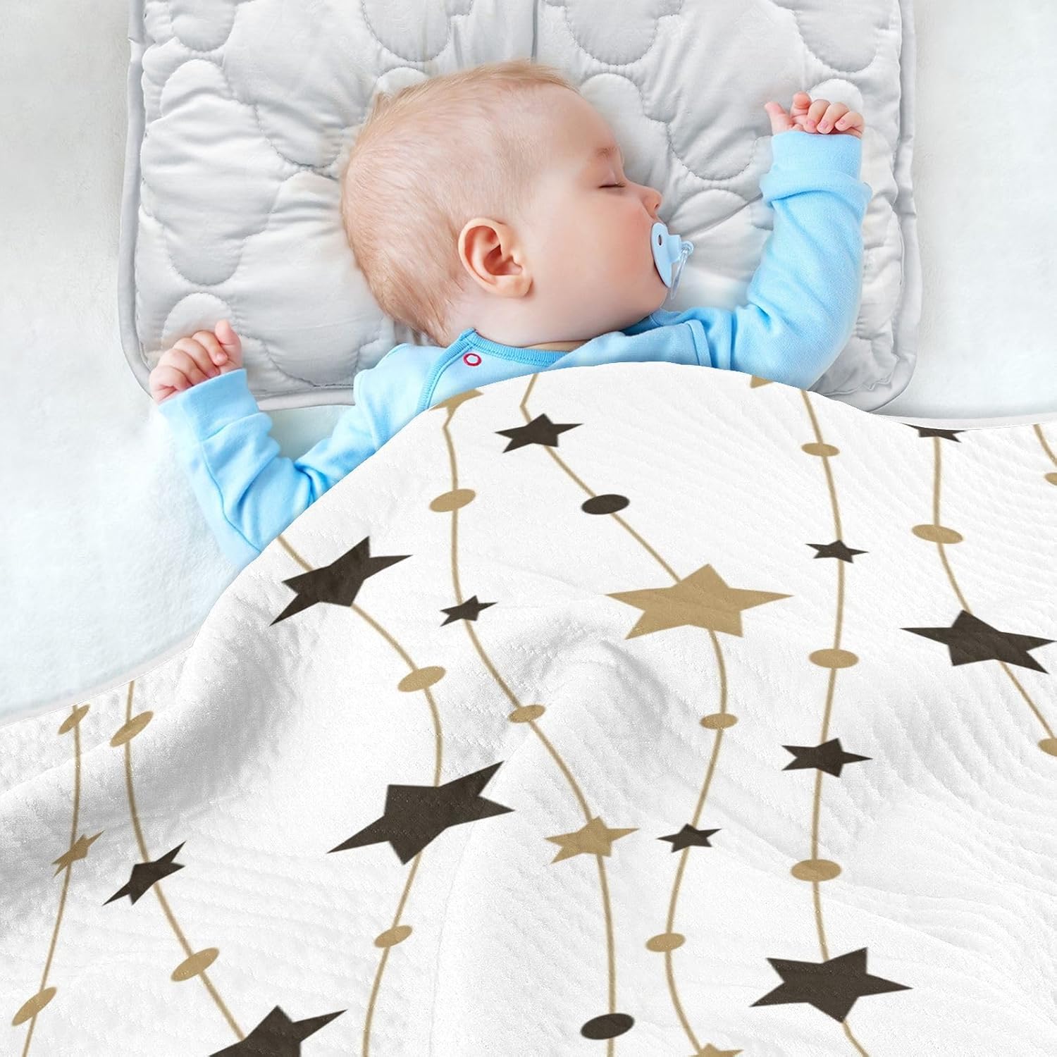 BOESI Black and Gold Striped Stars Baby Blanket