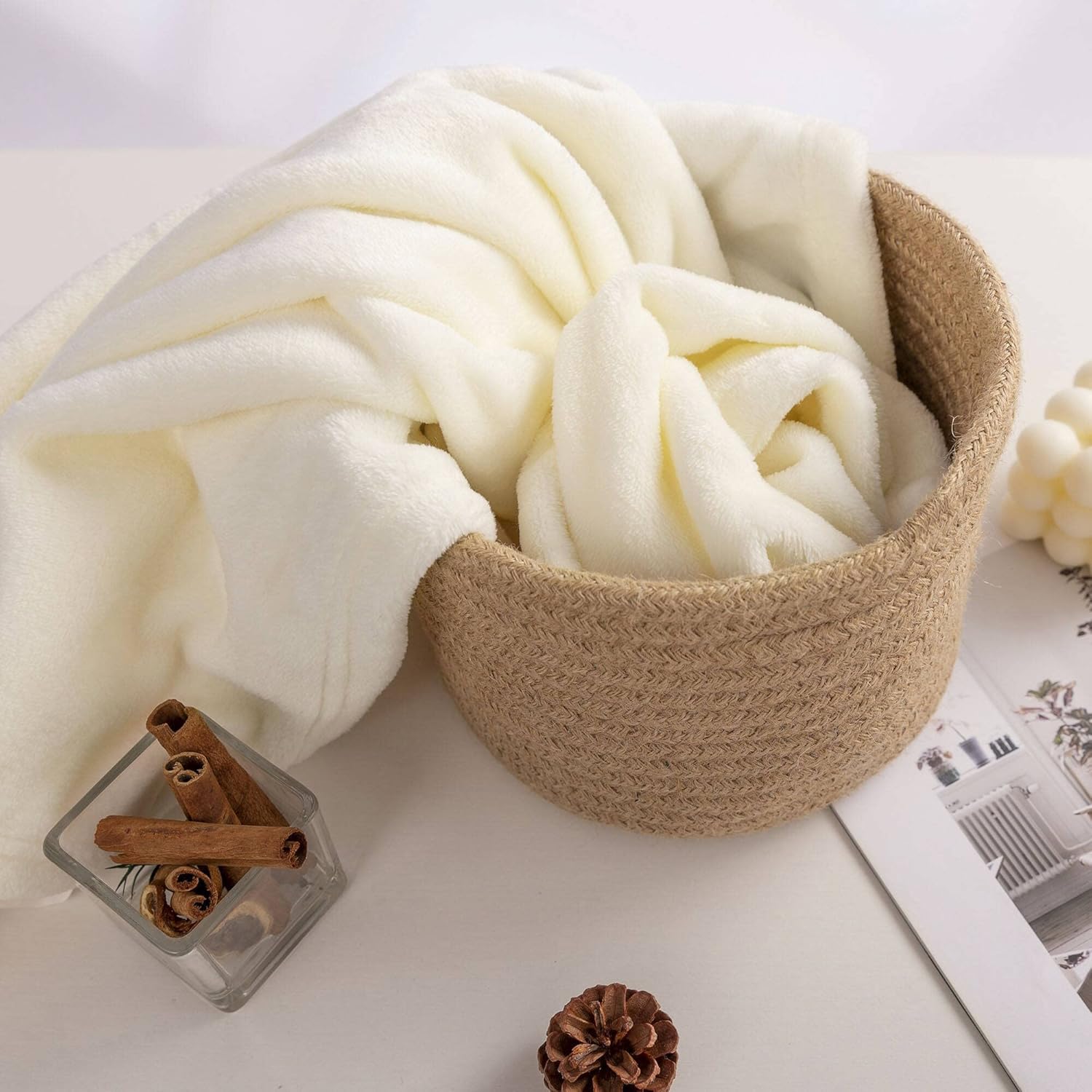 NANPIPER Ivory Baby Blanket - Soft Plush Throw 30x40