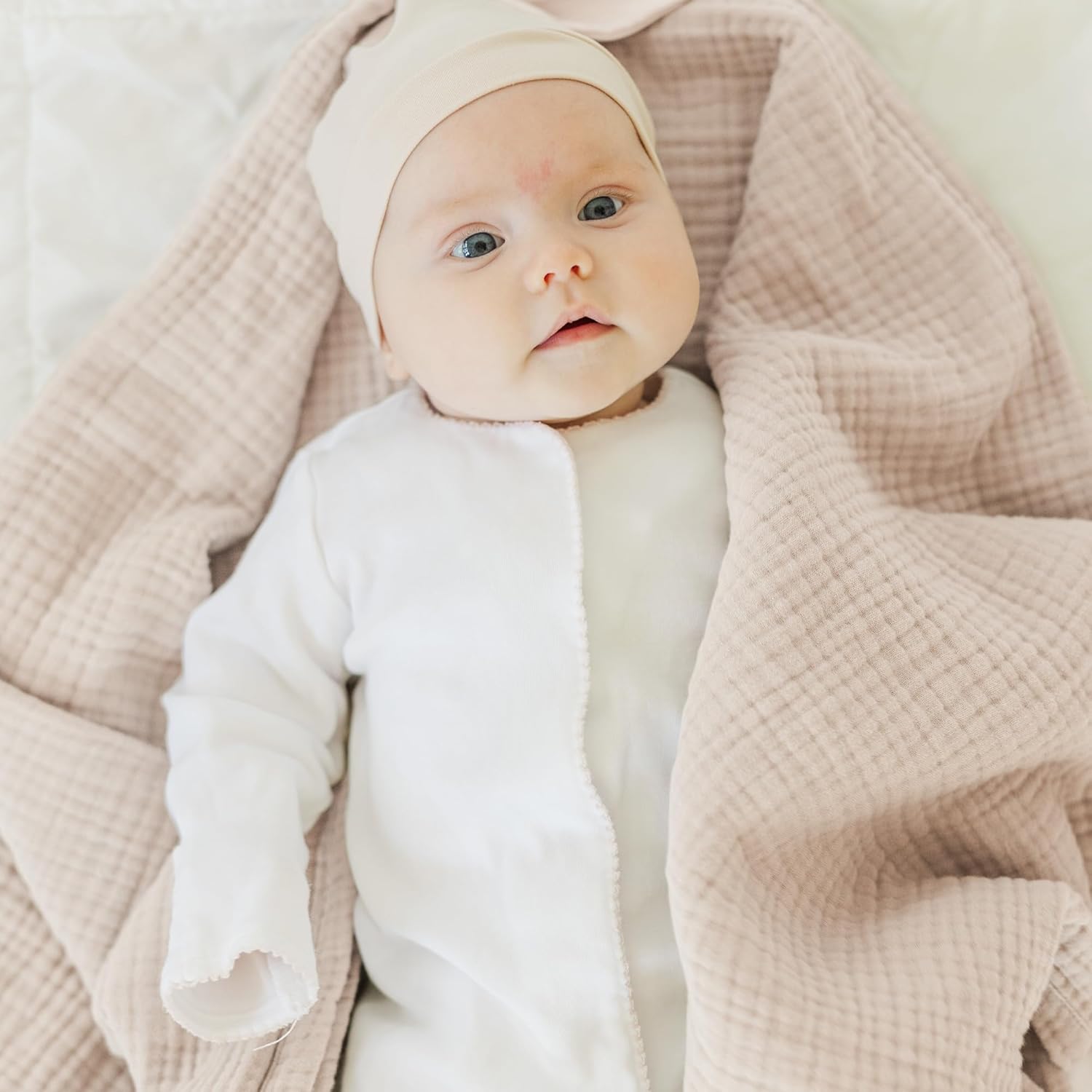 MairMore Muslin Baby Blanket - Soft Ivory 47x47 Inch Neutral Swaddling