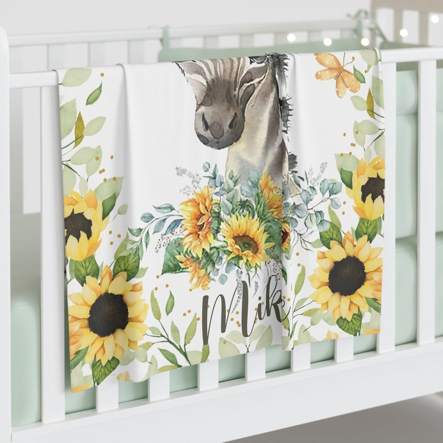 Customized Zebra Sunflower Baby Blanket with Name