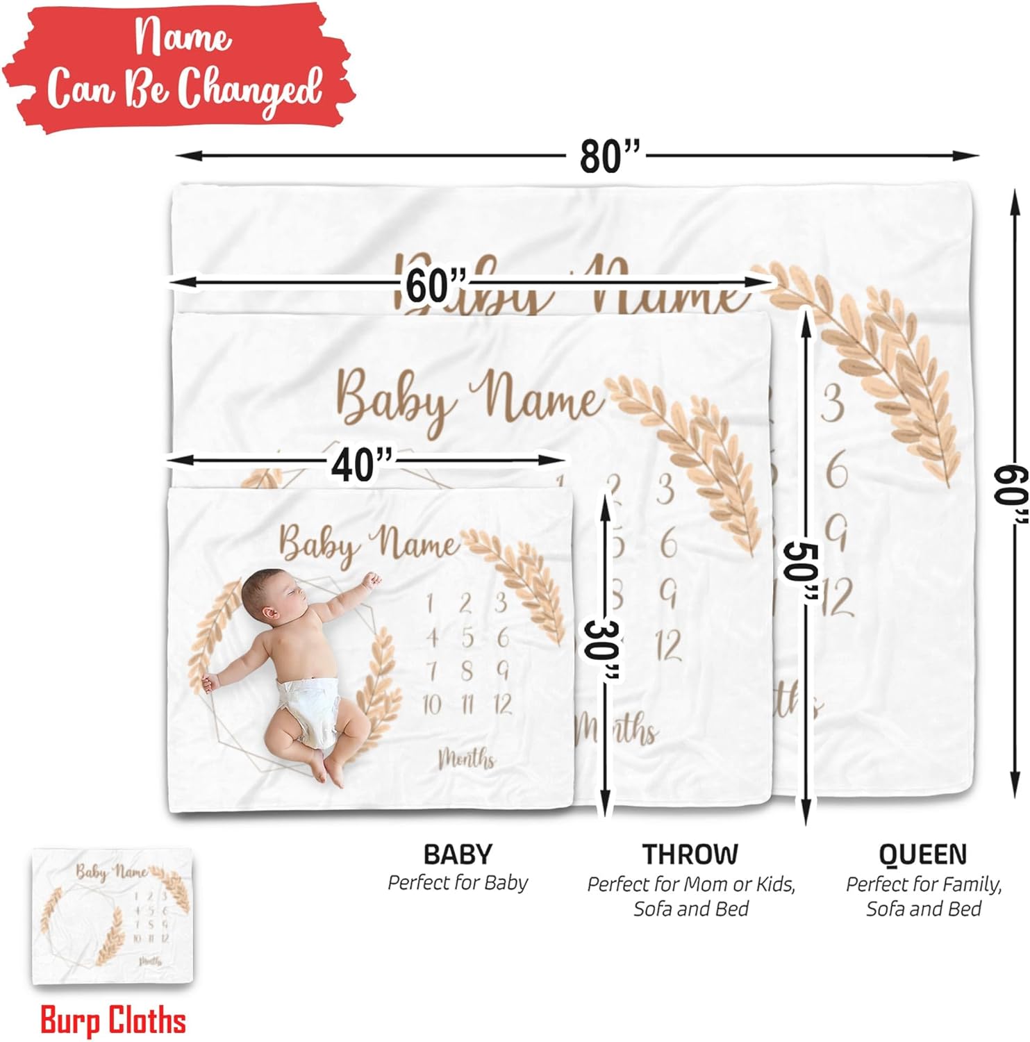 Personalized Wheat Milestone Baby Blanket with Custom Name
