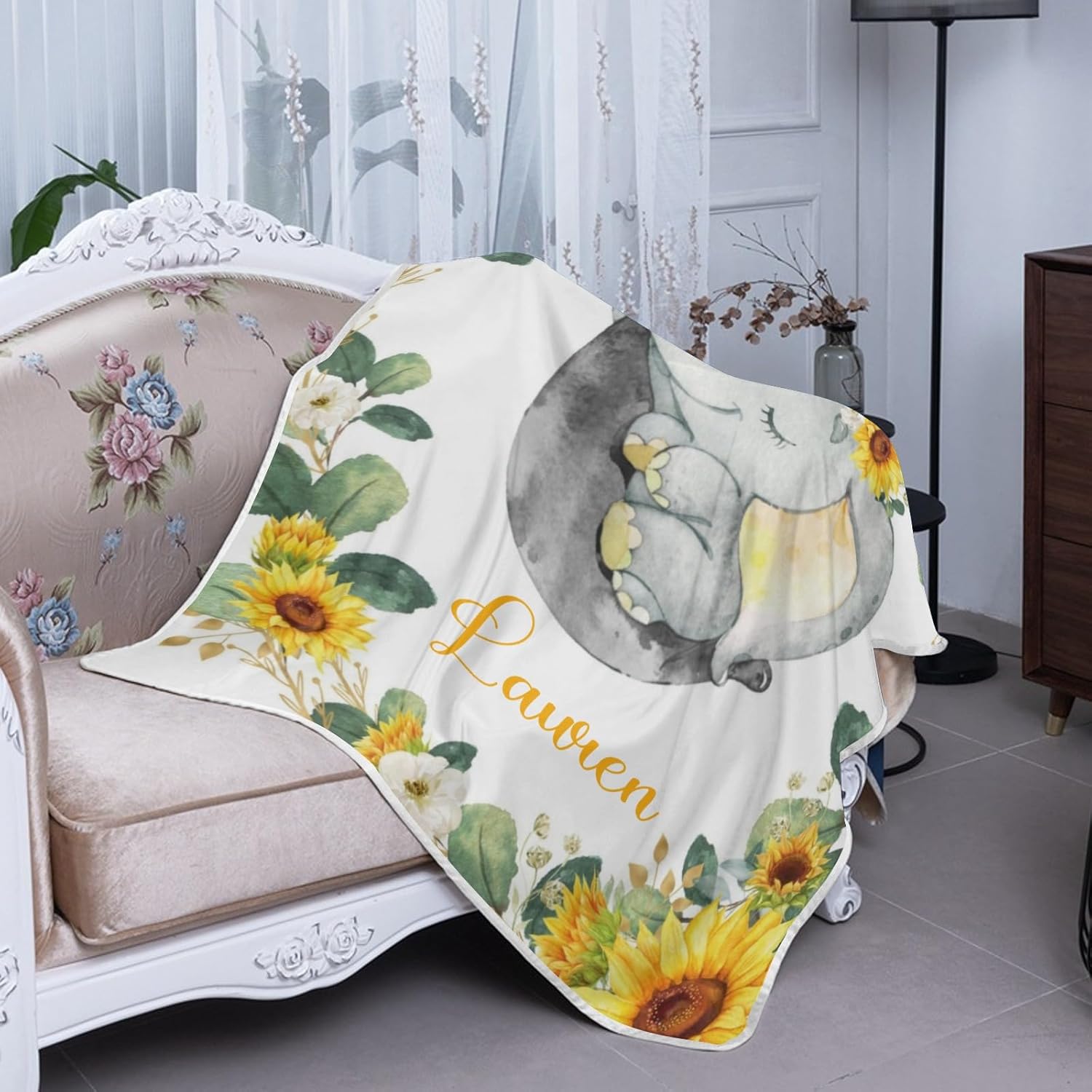 Deven Sleepy Elephant Sunflower Cooling Blanket for Toddler 1
