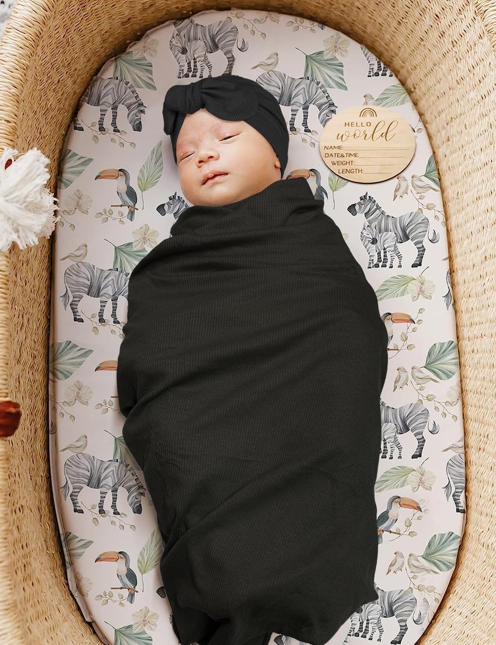 ZURLEFY Stretchy Swaddle Blanket with Matching Hat and Headband Set