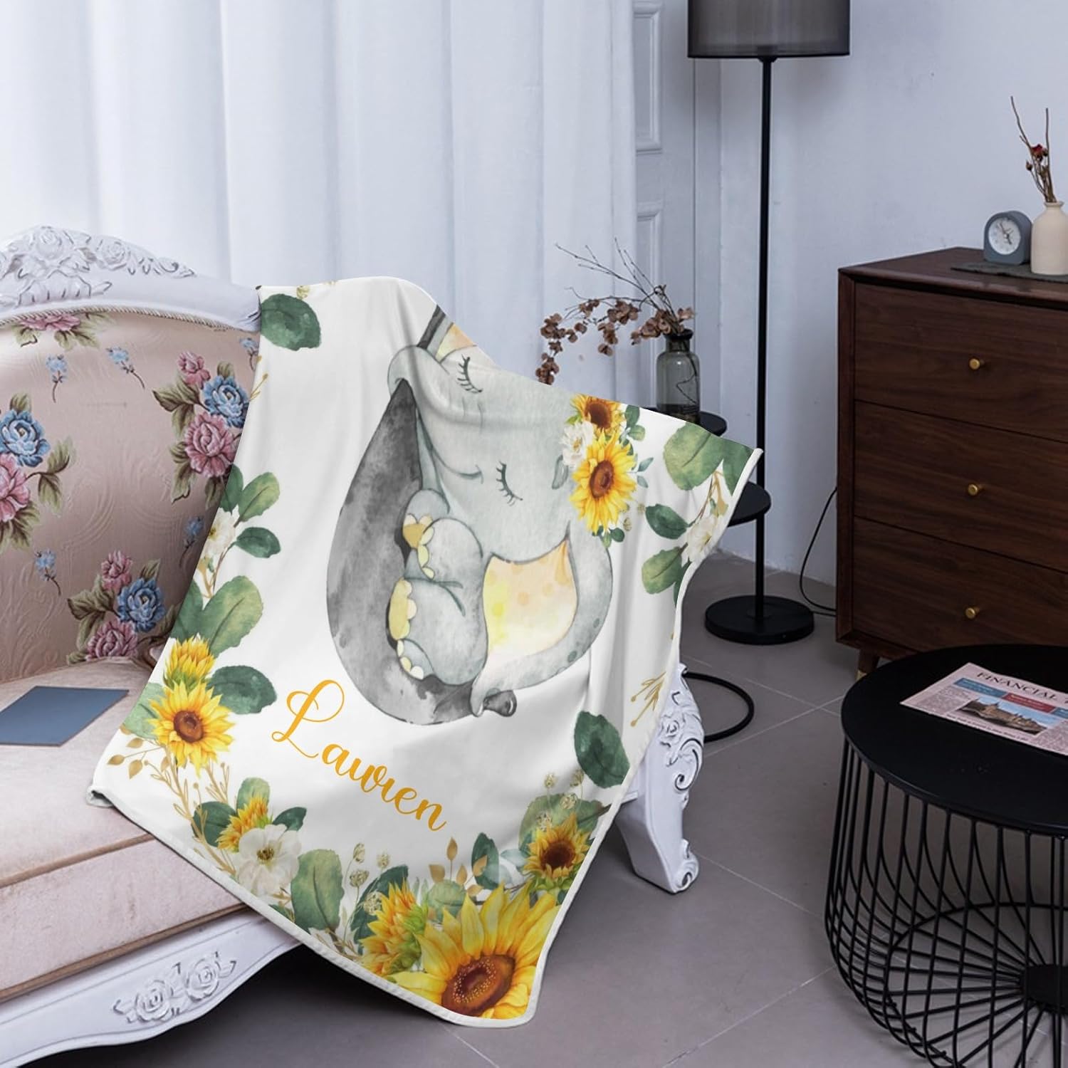 Deven Sleepy Elephant Sunflower Cooling Blanket for Toddler 1