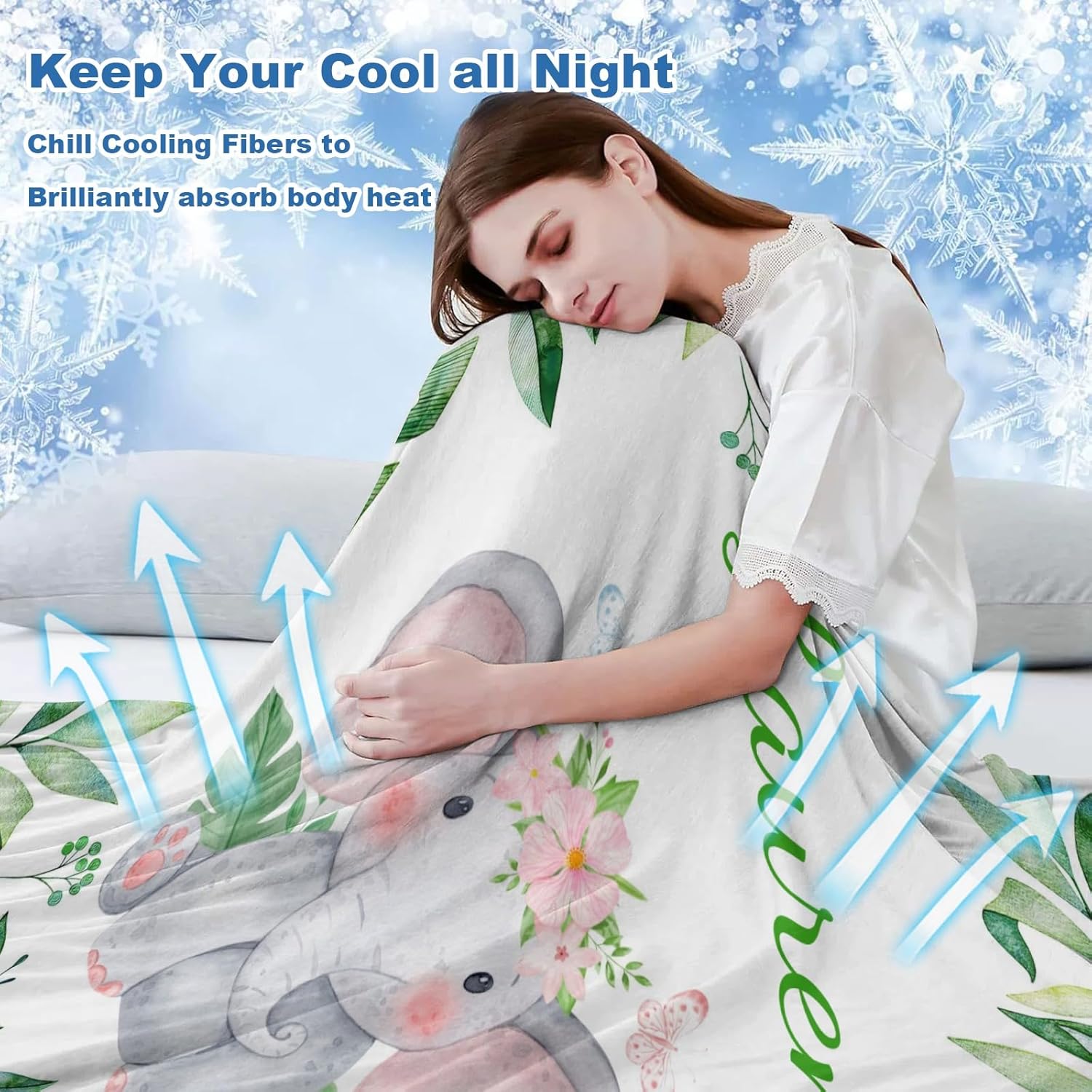Deven Green Leaves Elephant Cooling Blanket for Toddler Customized 30x40 Inch