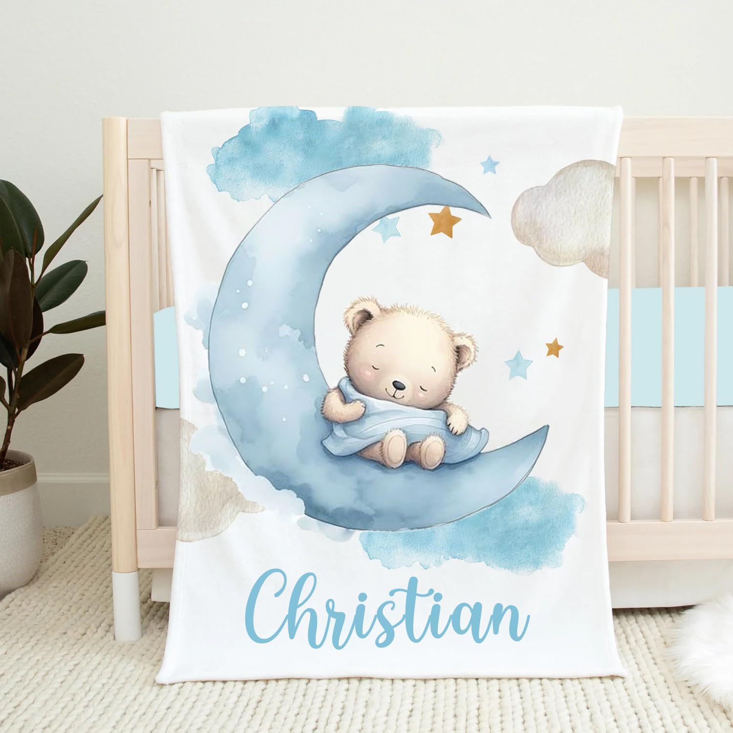 Personalized Bear Baby Blanket with Name - Soft Fleece for Kids