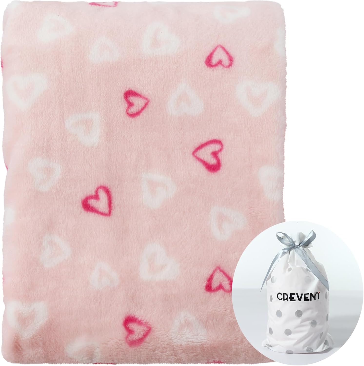 CREVENT 30 x 40 Cozy Plush Fluffy Warm Fleece Blanket - Pink Heart