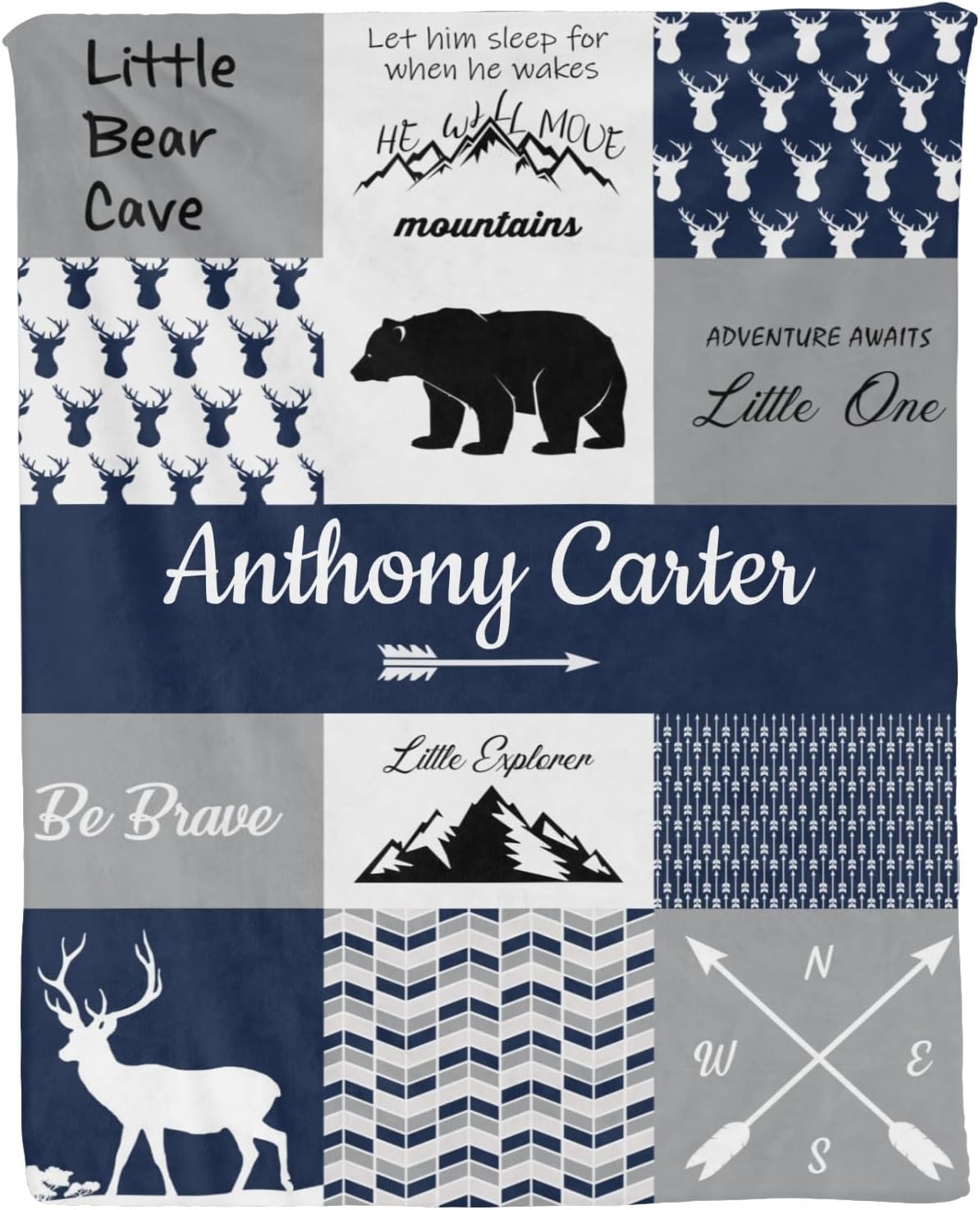 Personalized Baby Blanket for Boys with Name Navy Woodland