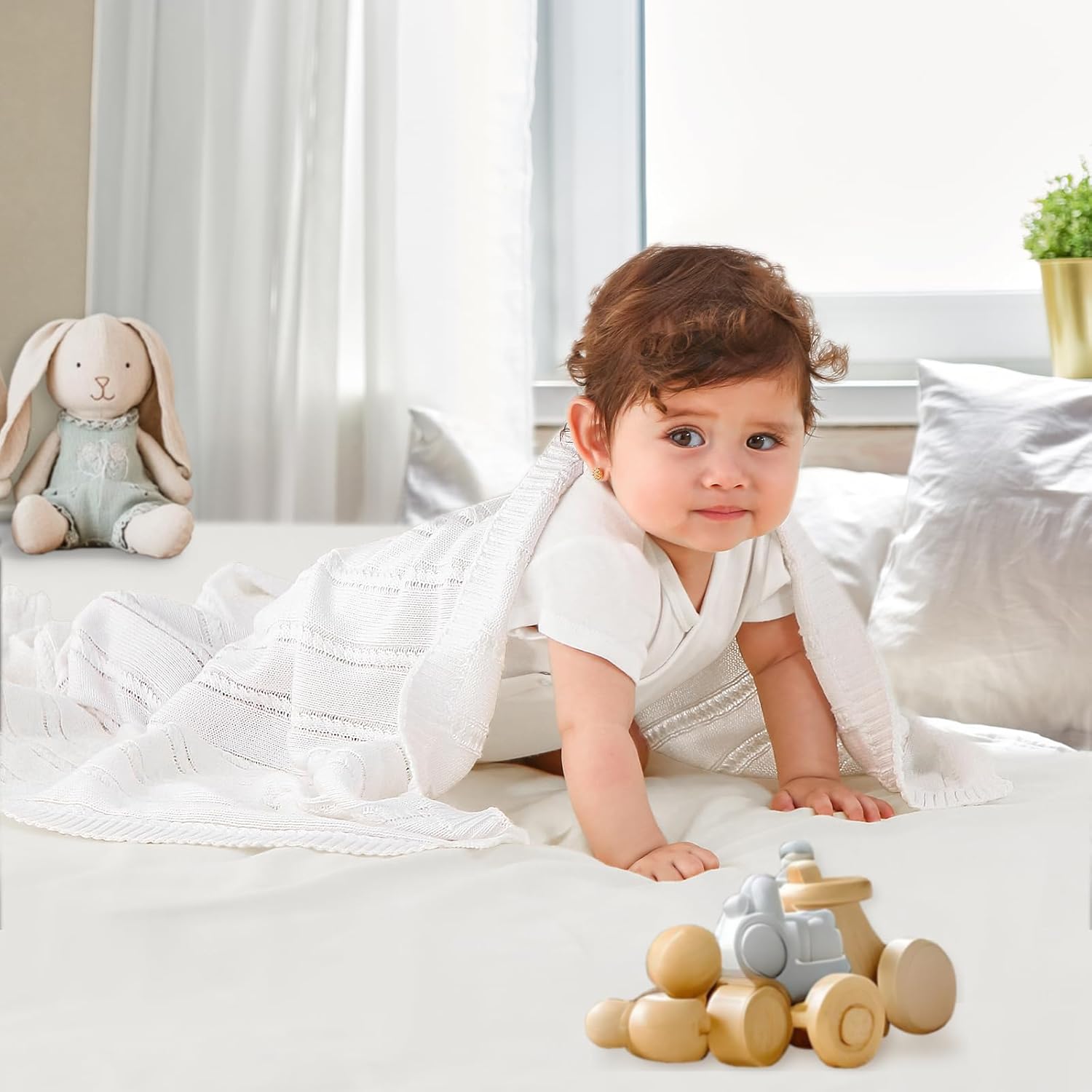 Baby Blanket Cable Knit Cotton Swaddle Neutral White Beige