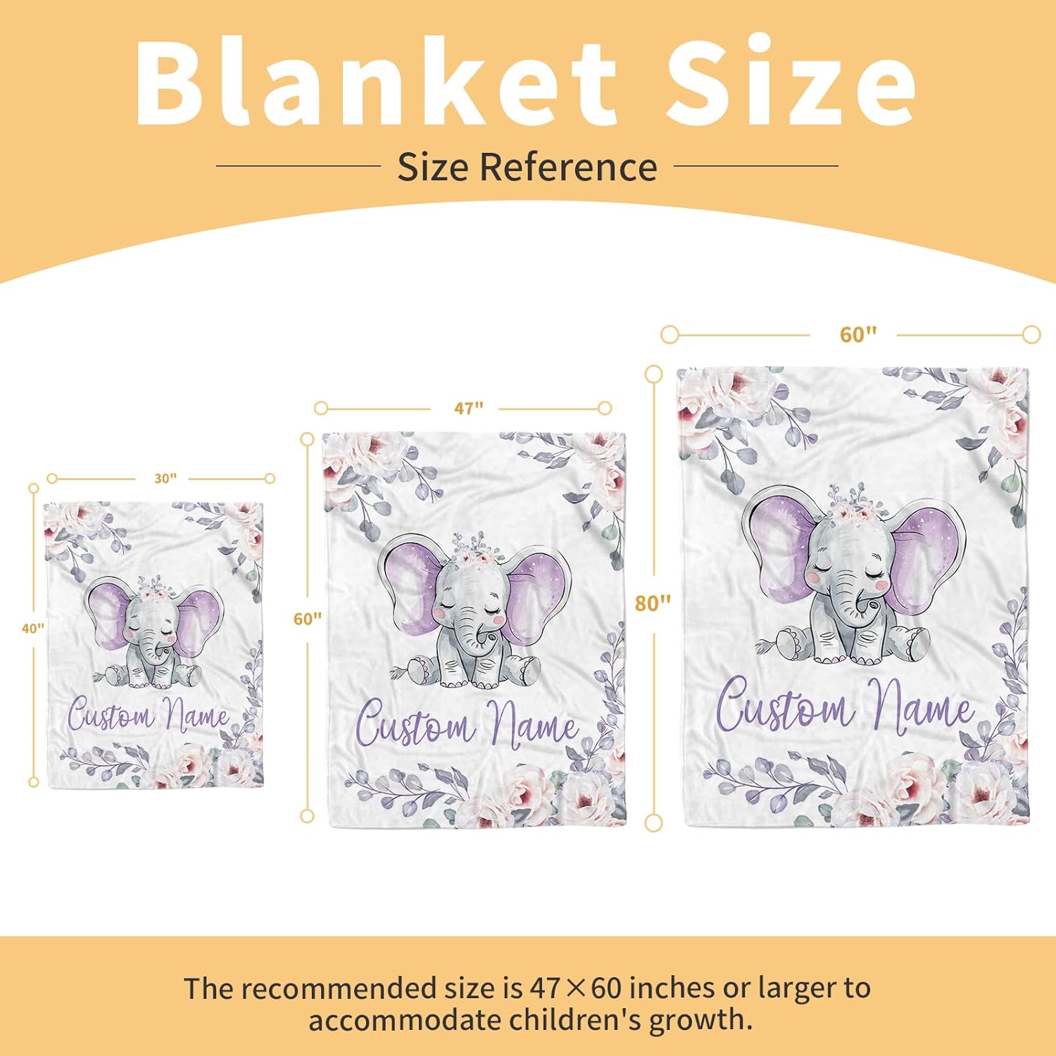 Custom Baby Blanket with Name Purple Elephant Double Layer Dotted Swaddle Blanket