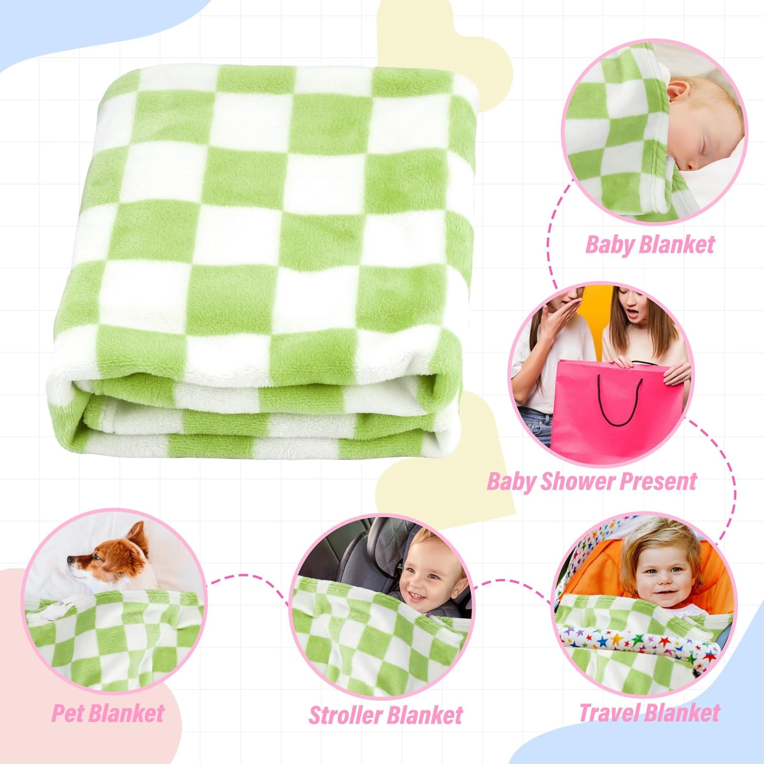 GreatBba Plush Checkered Baby Blanket - 30x40 Wine Green White