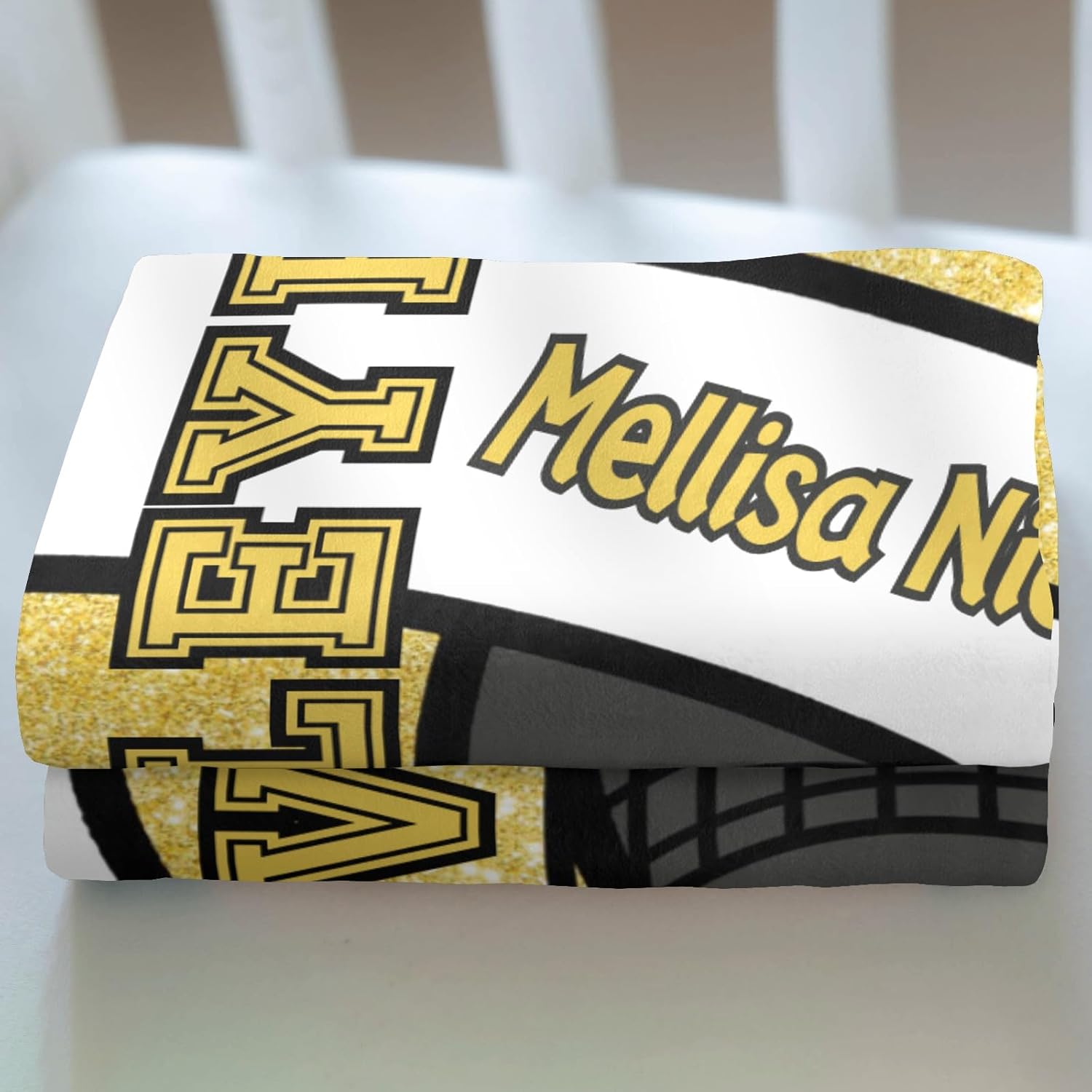Personalized Baby Blanket - Glitter Yellow Volleyball Design 30x40