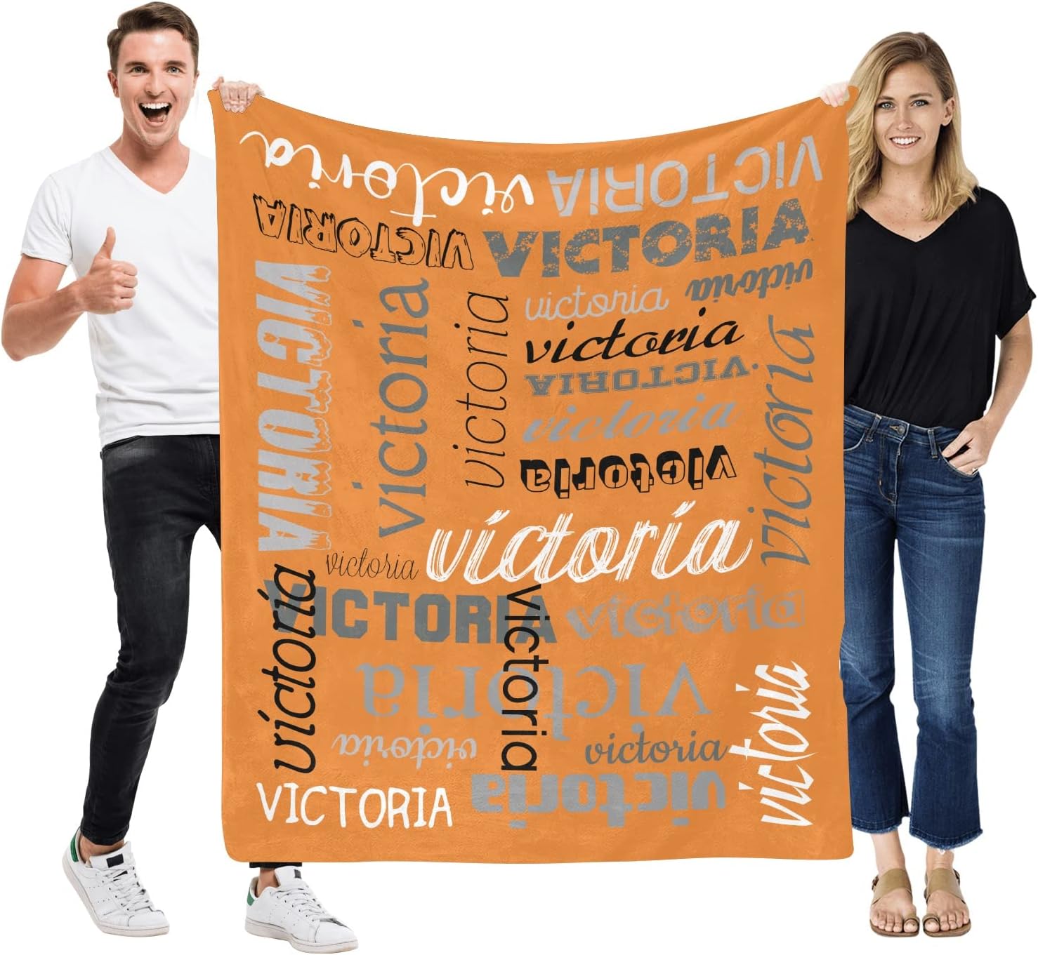 Personalized Orange Baby Blanket with Name for Boys Girls