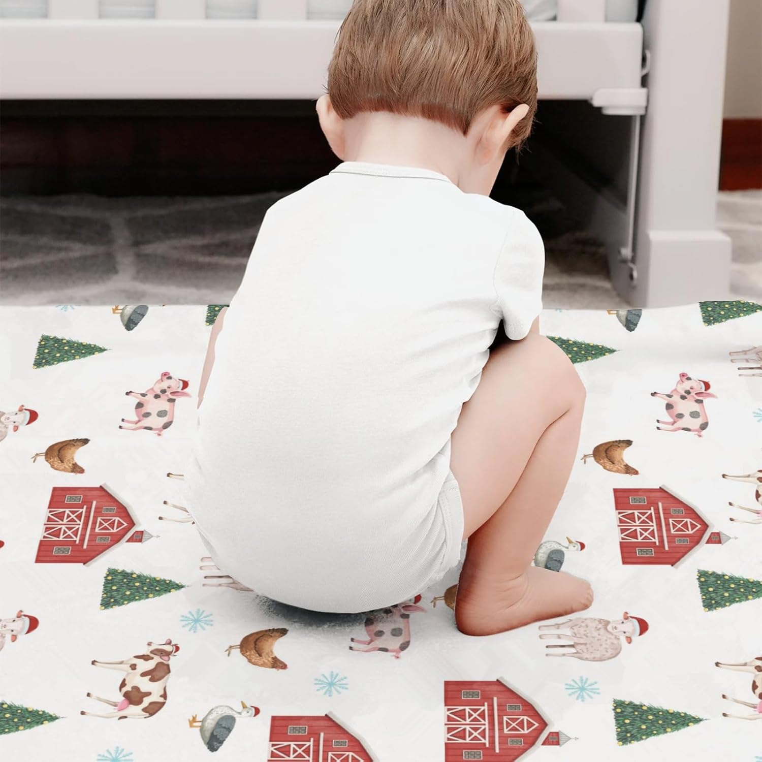 Hwmmbh Christmas Farm Animals Flannel Baby Blanket
