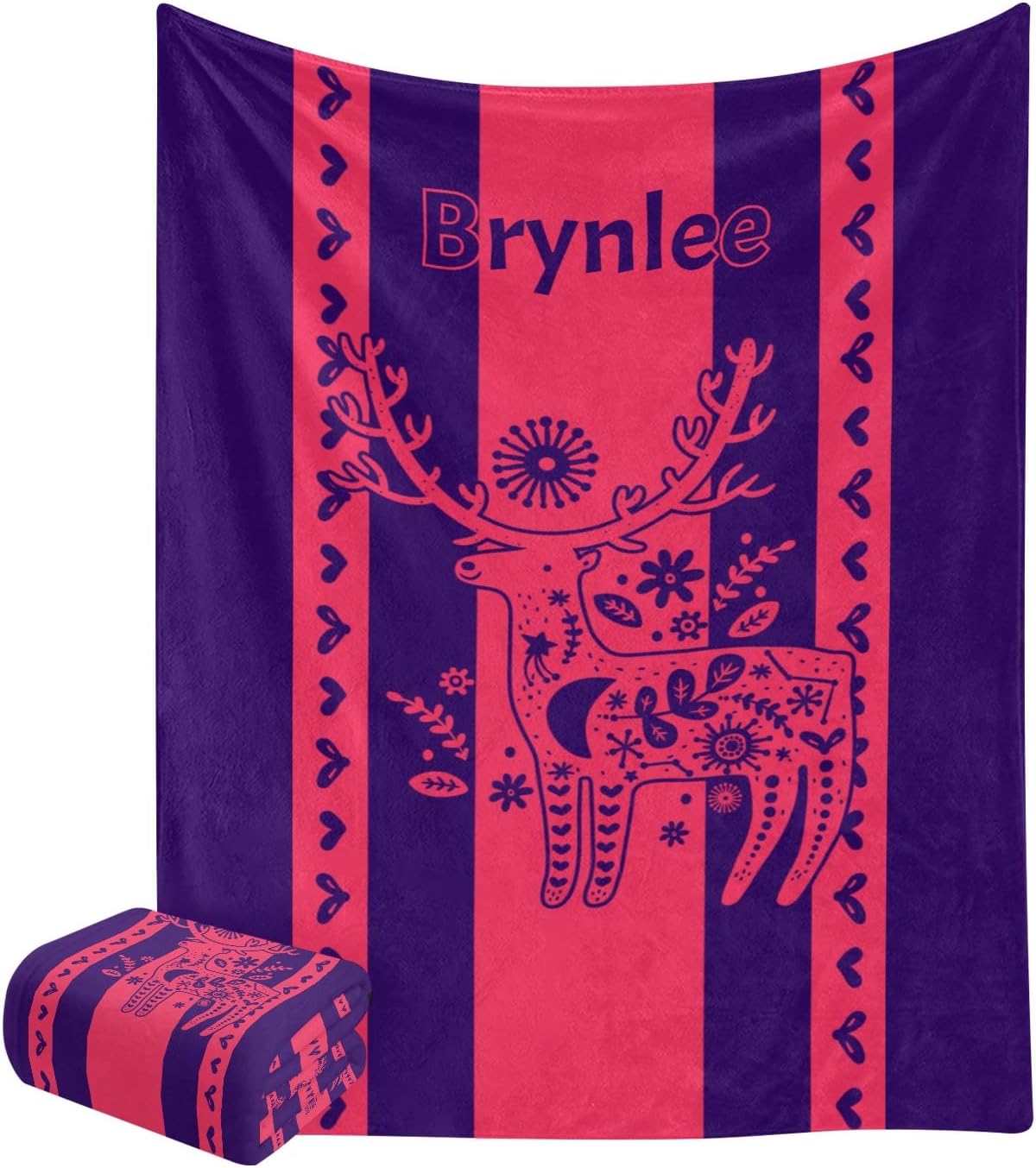 Custom Personalized Deer Red Stripe Baby Blanket for Newborn
