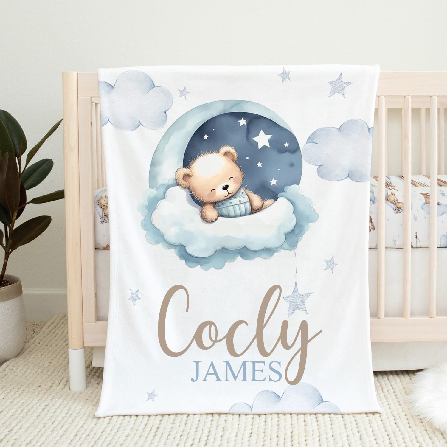 Personalized Bear Blanket with Name Custom Baby Blanket for Kids