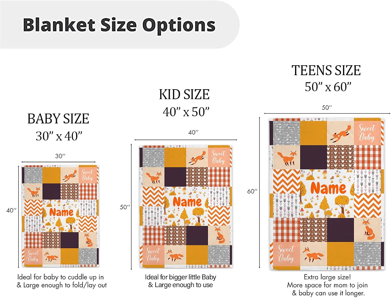 Munific Personalized Fox Baby Blanket with Name