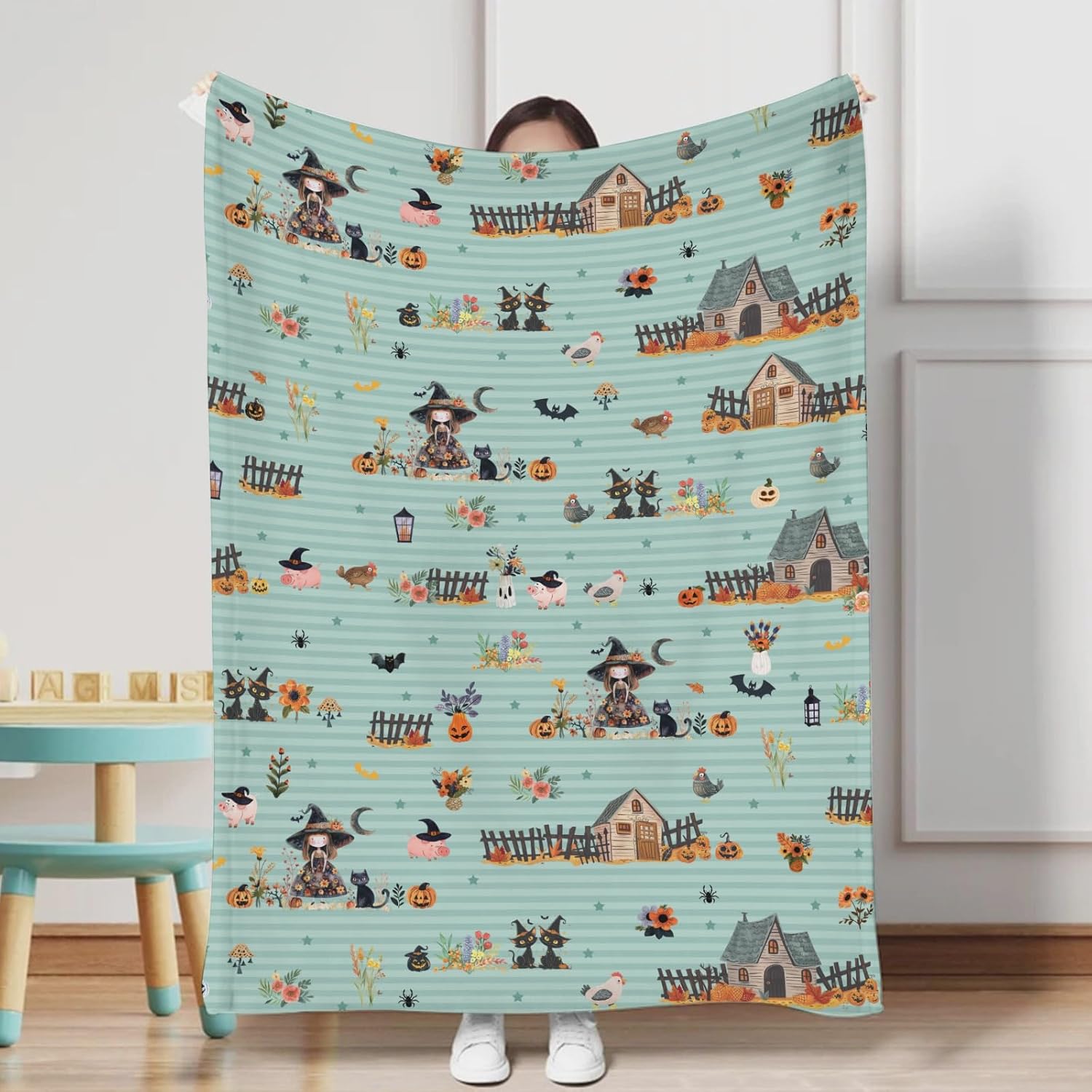 Hwmmbh Fall Farm Witch Cats Baby Blanket 60x80 1