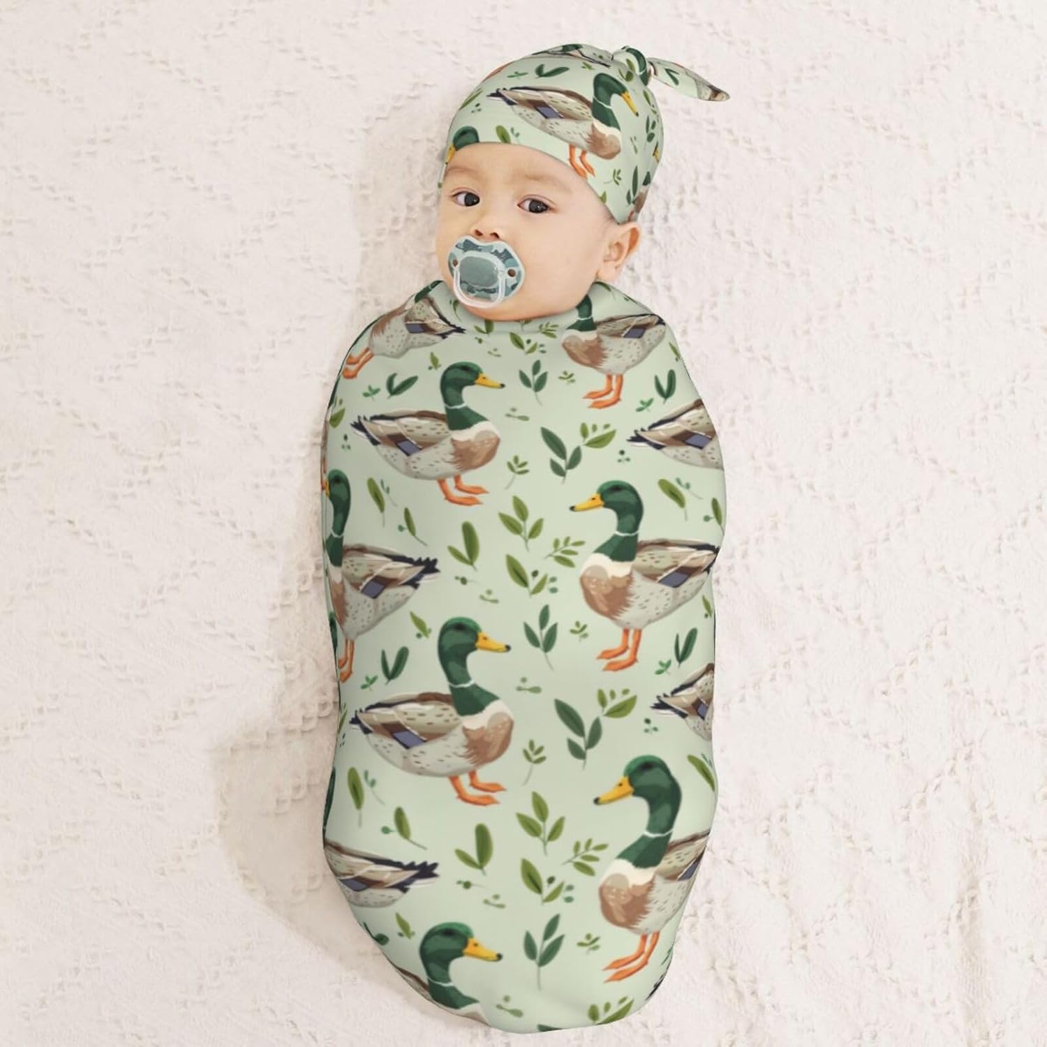 Muishi Farm Animal Mallard Duck Swaddle Blanket Hat Set 1