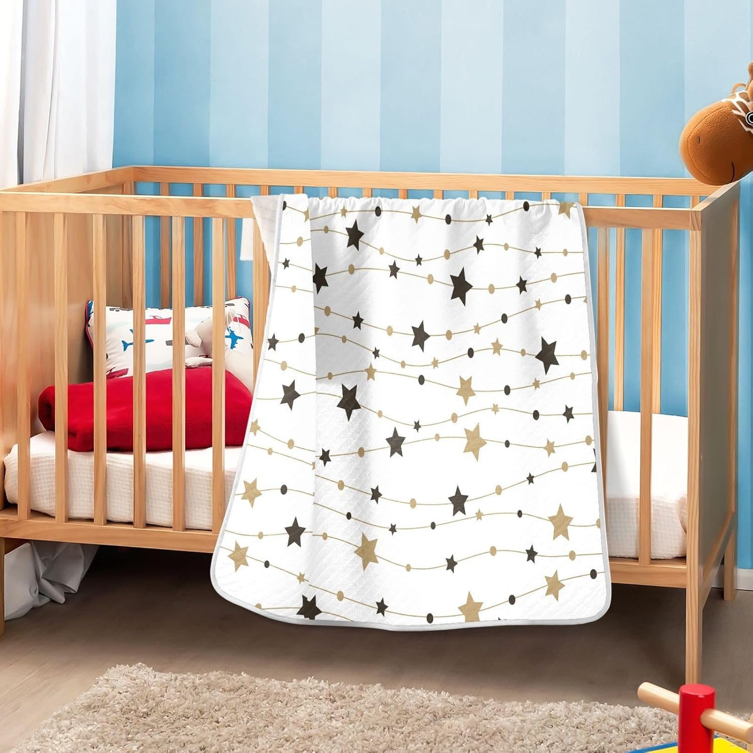BOESI Black and Gold Striped Stars Baby Blanket