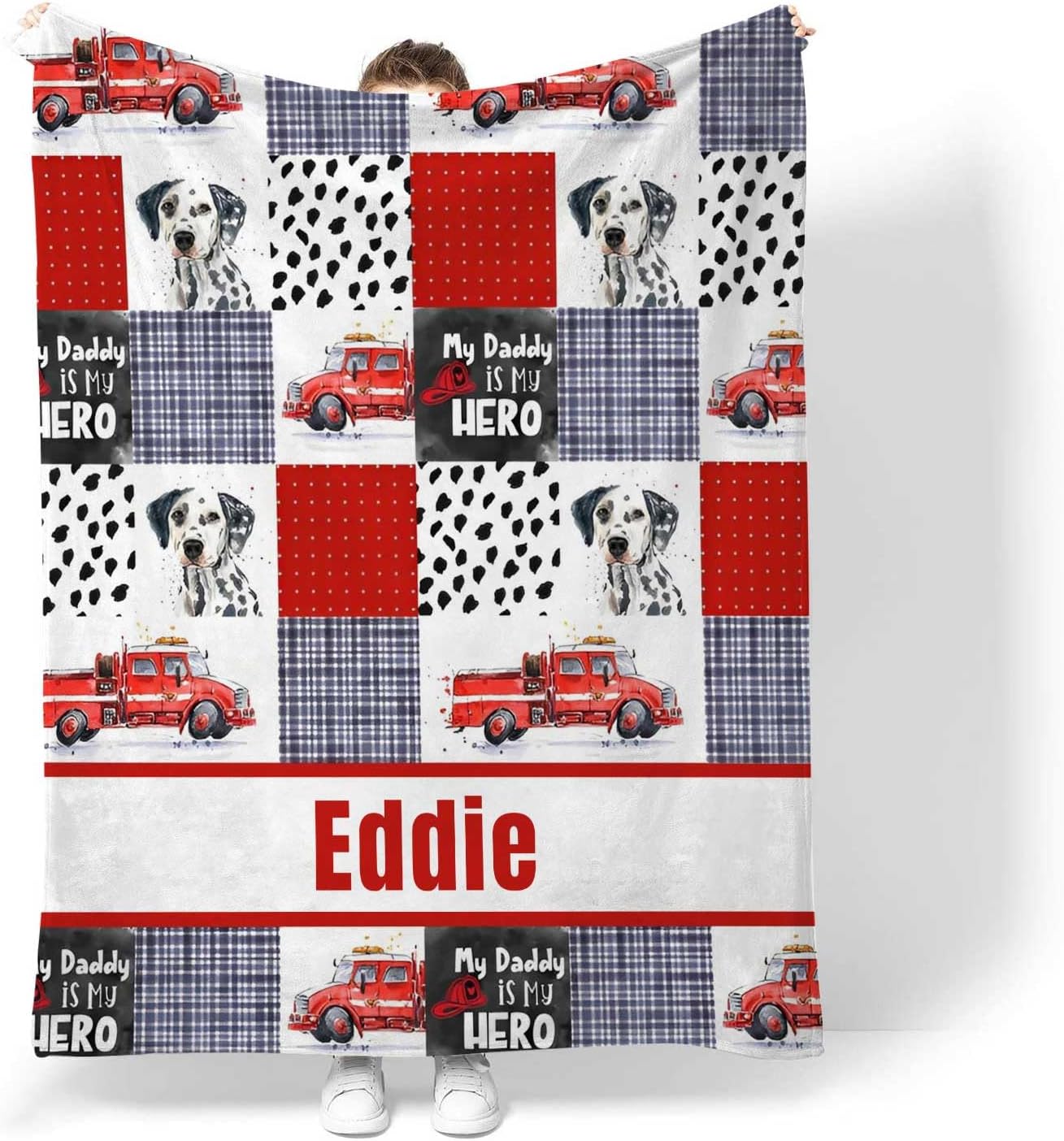 Personalized Baby Blanket with Name Custom Fire Truck Blanket for Baby Boys