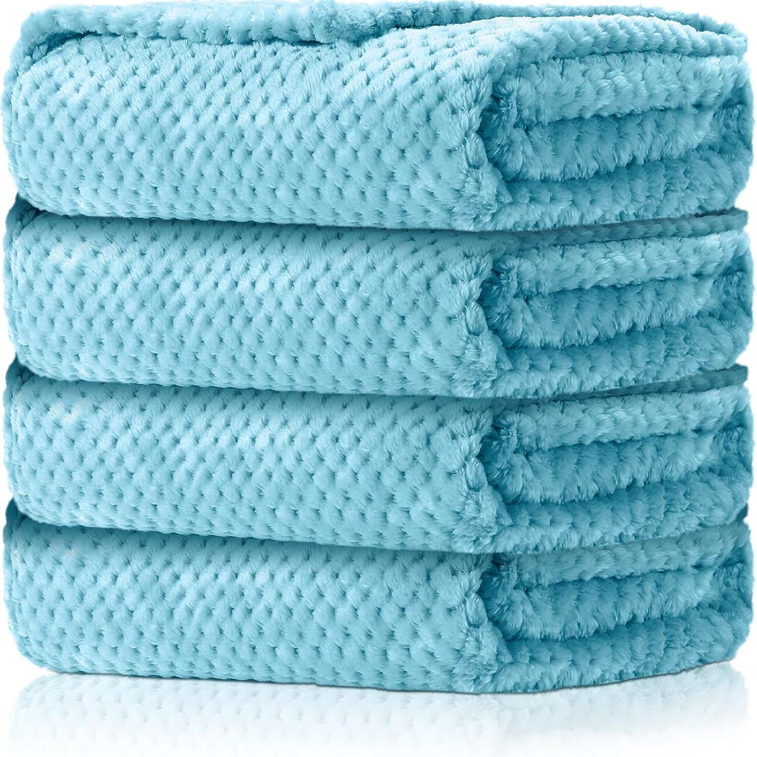 Reginary 4 Pack Waffle Flannel Baby Blankets Light Blue