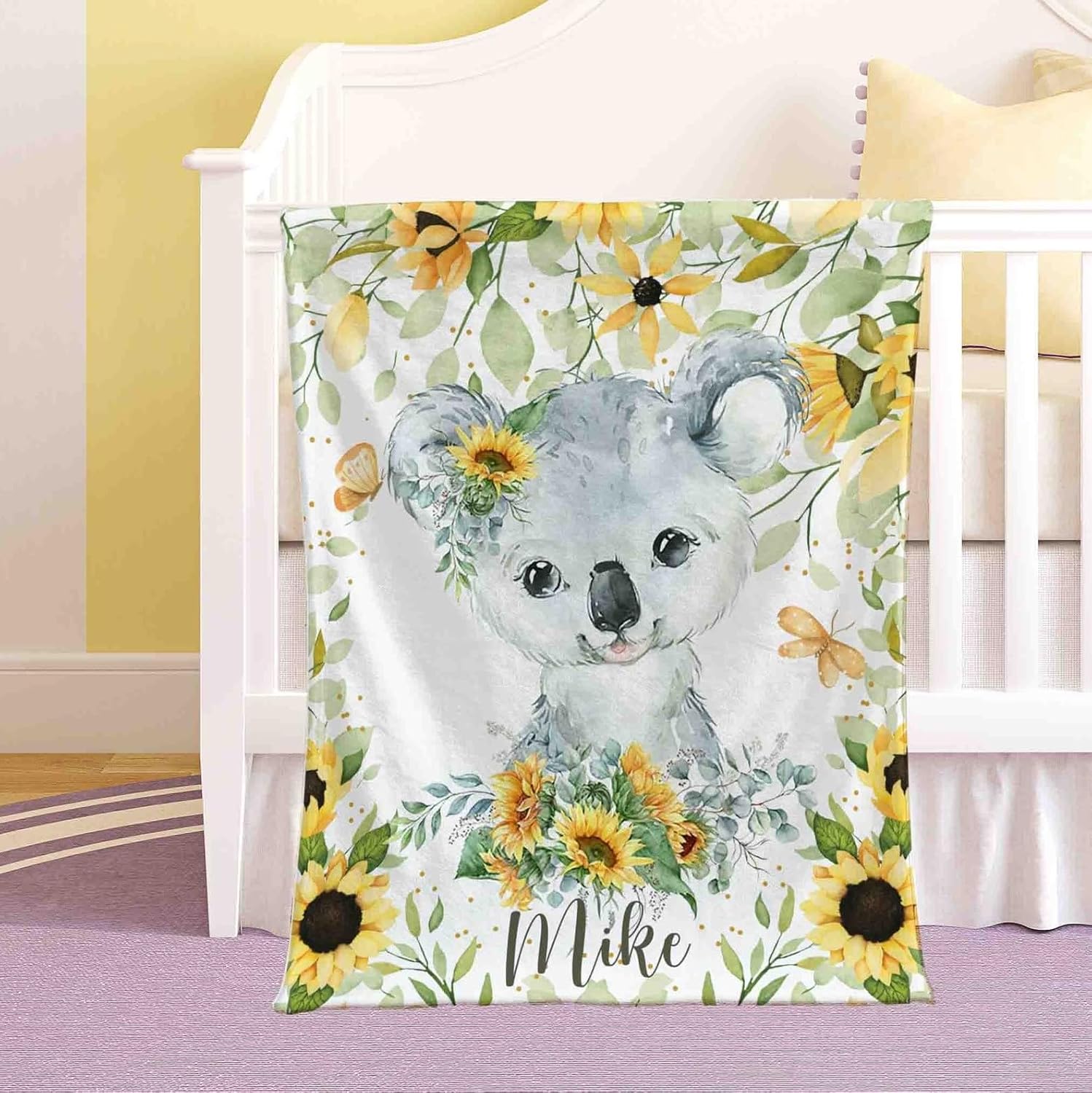 Customized Koala Sunflower Baby Blanket with Name